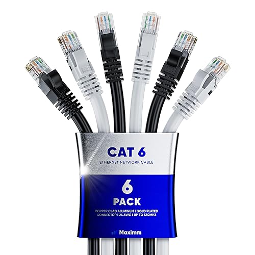 Miniatura 10 de Maximm Cable Ethernet Cat 6 de 10 pies (paquete de 6) - Cable LAN de alta velocidad, cable de Internet, cable de conexión y cable de red - UTP,