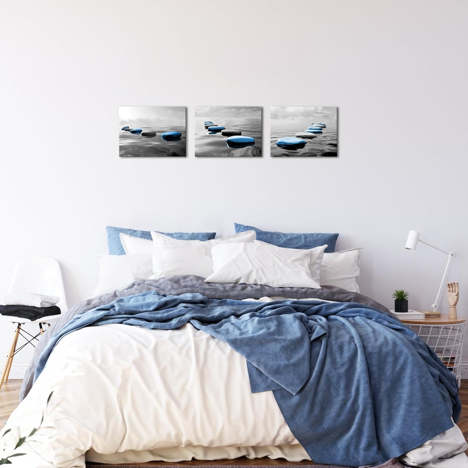 LyerArtork 3 Pieces Zen Wall Art Canvas Prints Gray Black and Blue Tranquil Zen Stones in Water Calming Modern Artwork Spa Bathroom Wall Decor for Yoga Studio Meditation Living Room 12x16inchx3