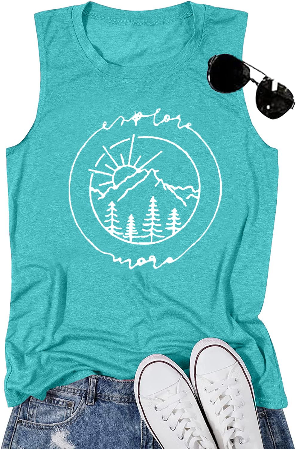 DitcnolarWomen Hiking Camping Outdoor Tank Top Summer Mountain Nature Funny Graphic Print Round Neck Workout Athletic Sleeveless Tops
