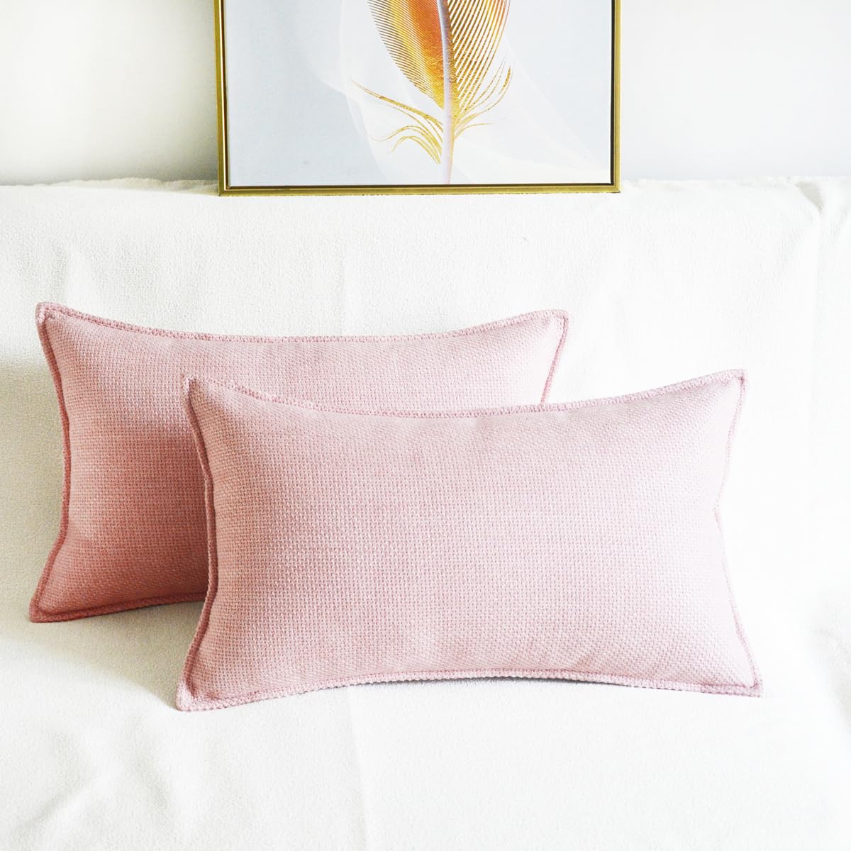 Lutanky Pink Linen Cushion Covers 30 x 50 cm Elegant Rectangle Throw Pillow Covers (Pack of 2) for Sofa Bedroom Home Decoration Oblong Pillowcase with Invisible Zipper 12x20 Inch - Image 2