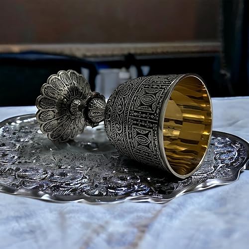 Miniatura 10 de Morcomart Cáliz de latón brillante para bebidas de 10 onzas, vaso litúrgico ritual, copa de latón real, cáliz de boda de vino dorado, regalo para