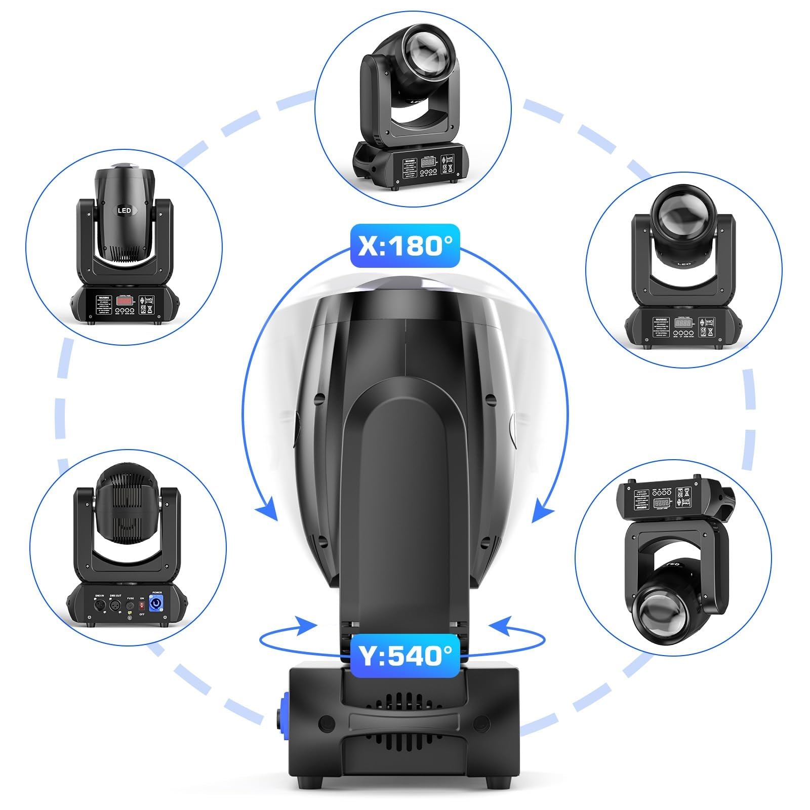 2 unità 150W Teste Mobili LED Luci da palco con testa mobile gobo spot a fascio illuminazione a lavaggio prisma a 18 facce attivata dal suono rotante per feste, matrimoni, chiese, dal vivo