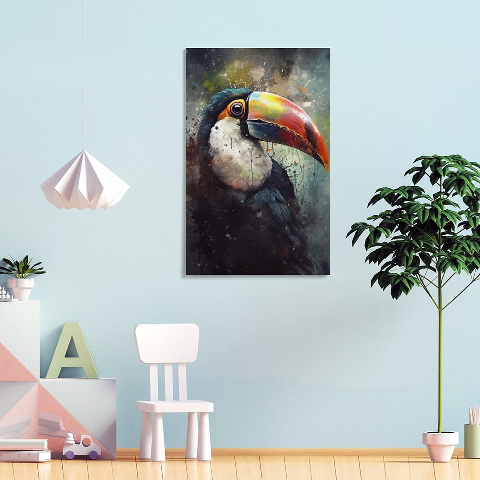 オオハシ　原画　油絵　アート　手描き Amazon.co.jp: 絵画 オオハシの肖像画インテリア 絵画 超リアルな動物