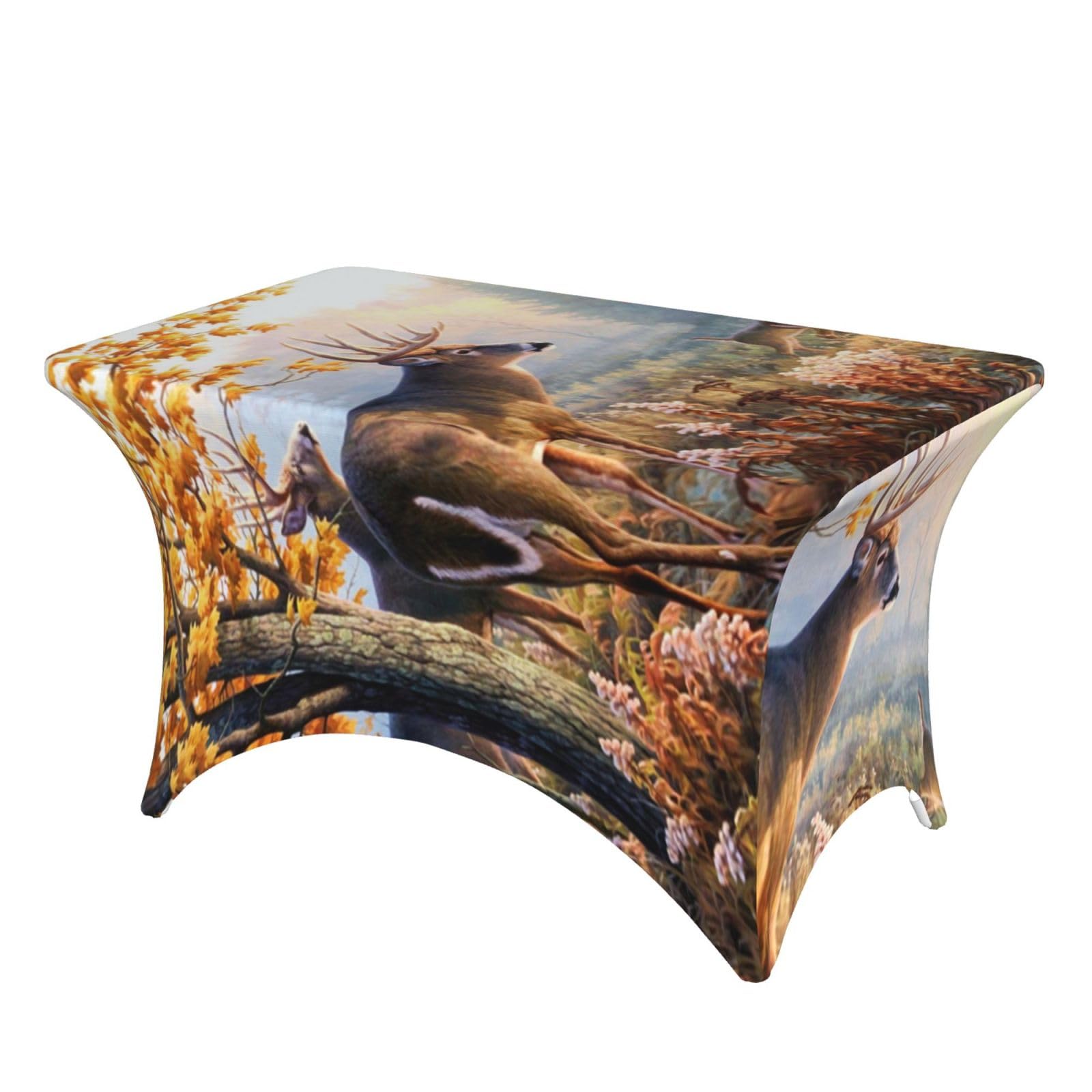 Dcehgew Deer Wildlife Art 4Ft Spandex Rectangular Table Cloth, Printed Fitted Elastic Tablecloths Washable Table Cover For Event, Wedding, Banquet & Party