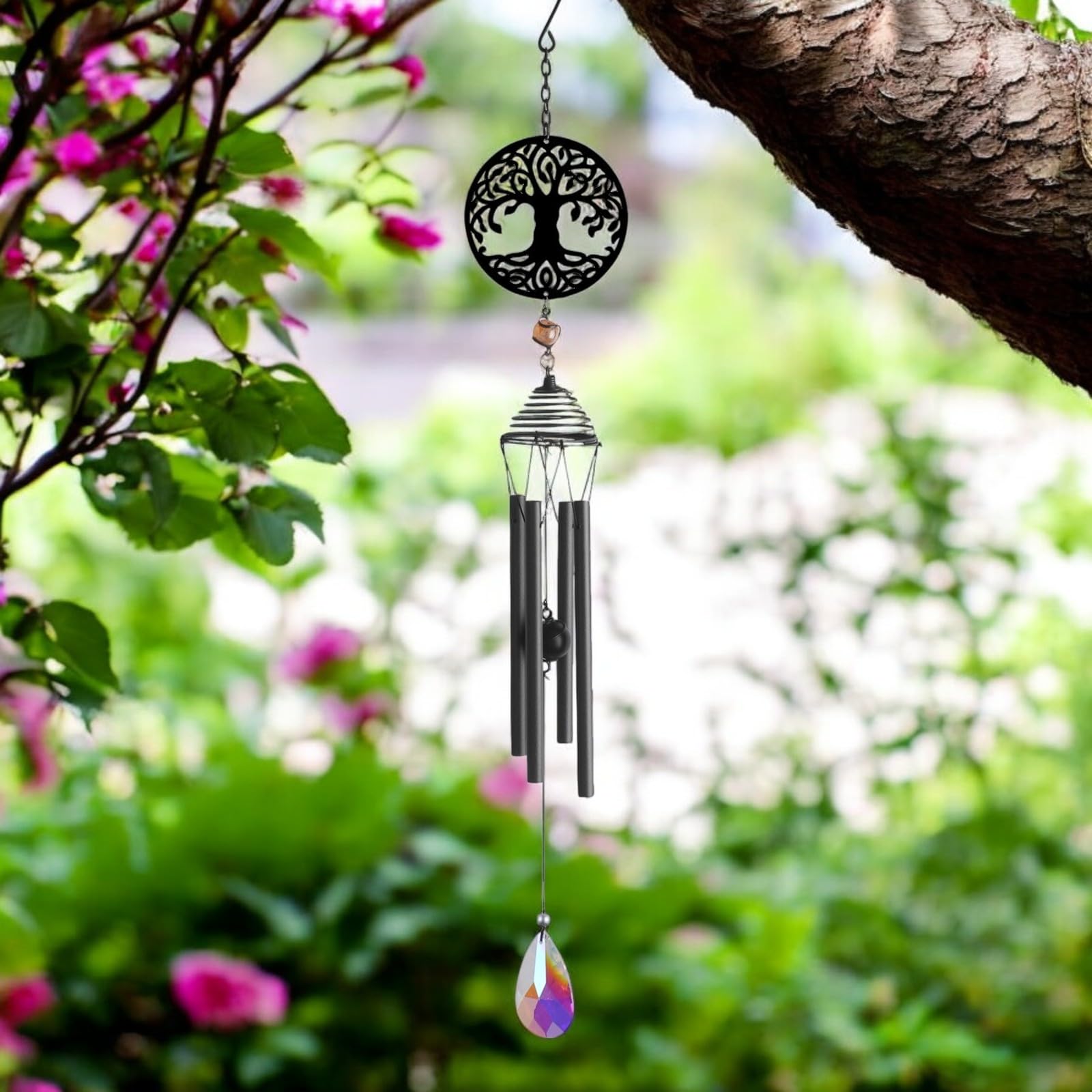 Silhouette Fairy Wind Chime – Black Metal Hanging Chime for Garden, Patio & Outdoor Décor (Tree of Life)