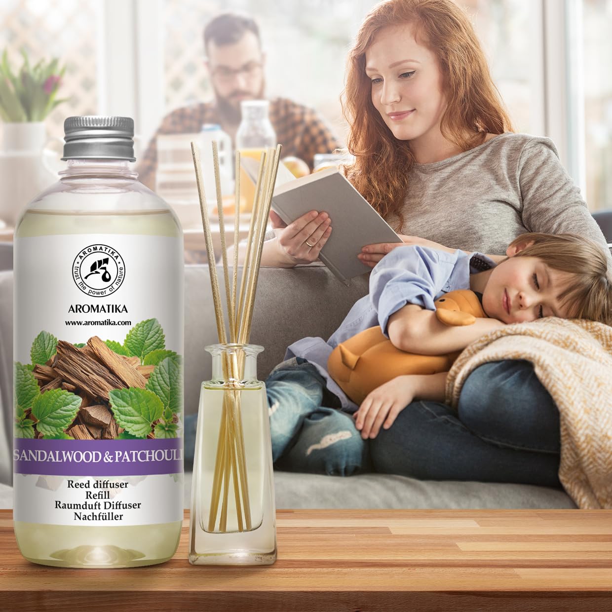 Recharge Diffuseur de Santal Patchouli 500 ml - Diffuseur à l'Huile Essentielle de Patchouli - Desodorisant Maison - Fragrance Durable - Aromathérapie - Reed Diffuseur Refill Sandalwood & Patchouli