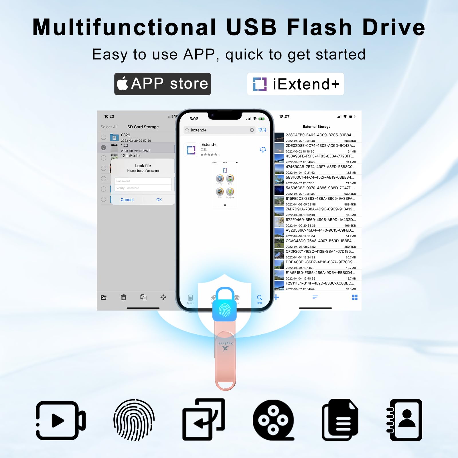 Chiavetta USB per iPhone 256gb Apple MFi-zertifizierter,Xaytrre Memoria Esterna Lightning,Pen Drive USB C 3.0,3 in 1 Pennetta Backup per iPhone/Smartphone/iPad/Android/PC,(Rosa)