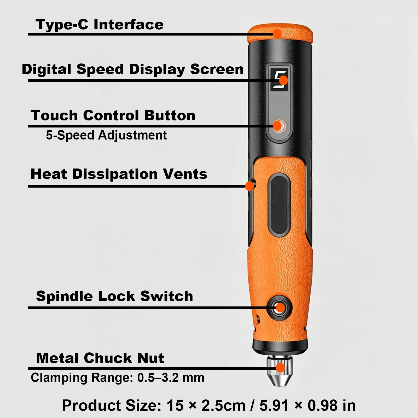 Utensile Rotativo Senza Cavo, Controllo Touch a 5 velocità