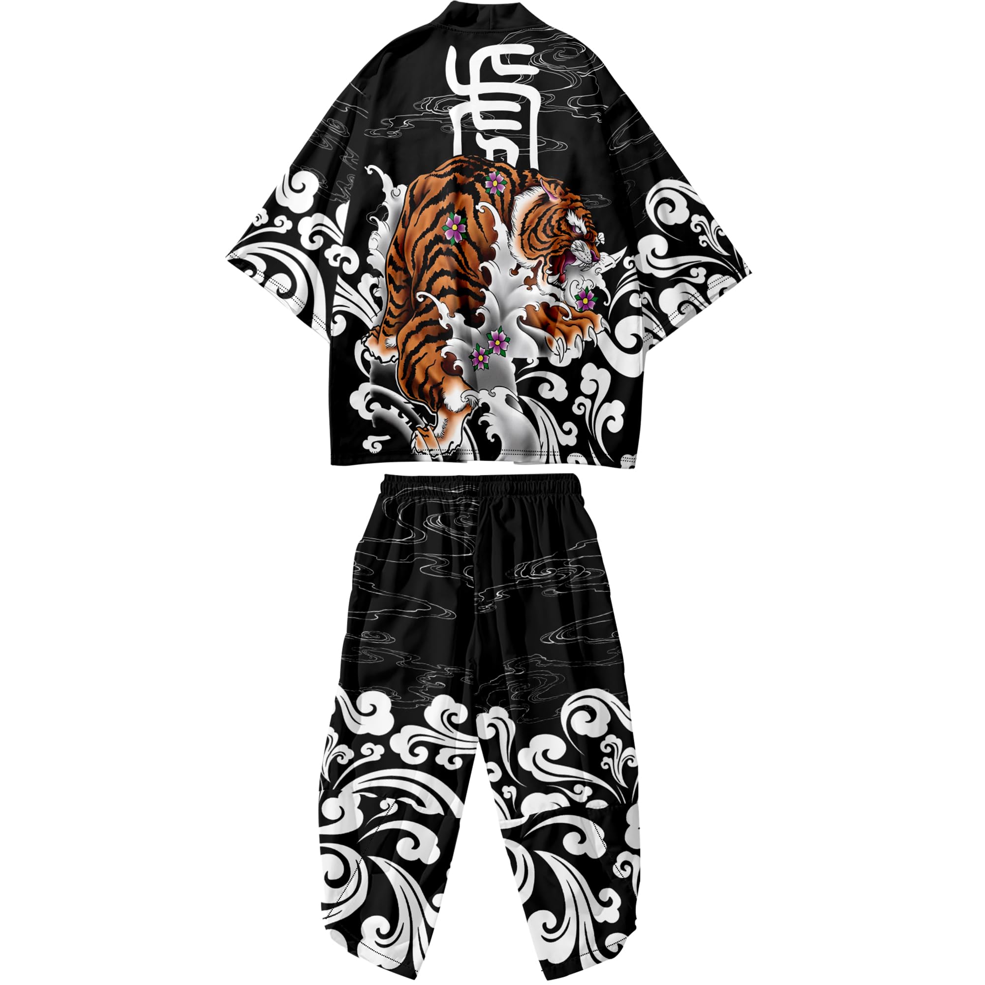 Mens Kimono Set Japanese Kimono Shirt &amp; Shorts 2 Piece Summer Beach Outfits
