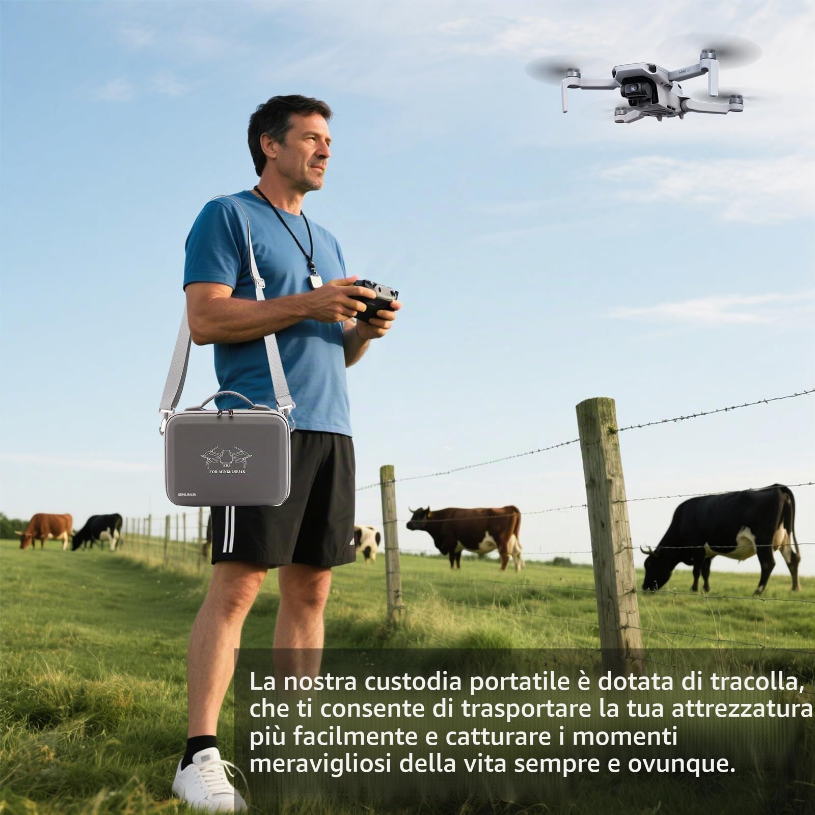 Custodia per DJI Mini 4K, Mini 2 SE/2 Drone – Borsa rigida compatta e impermeabile con tracolla, protezione antiurto – Grigio (Solo custodia)