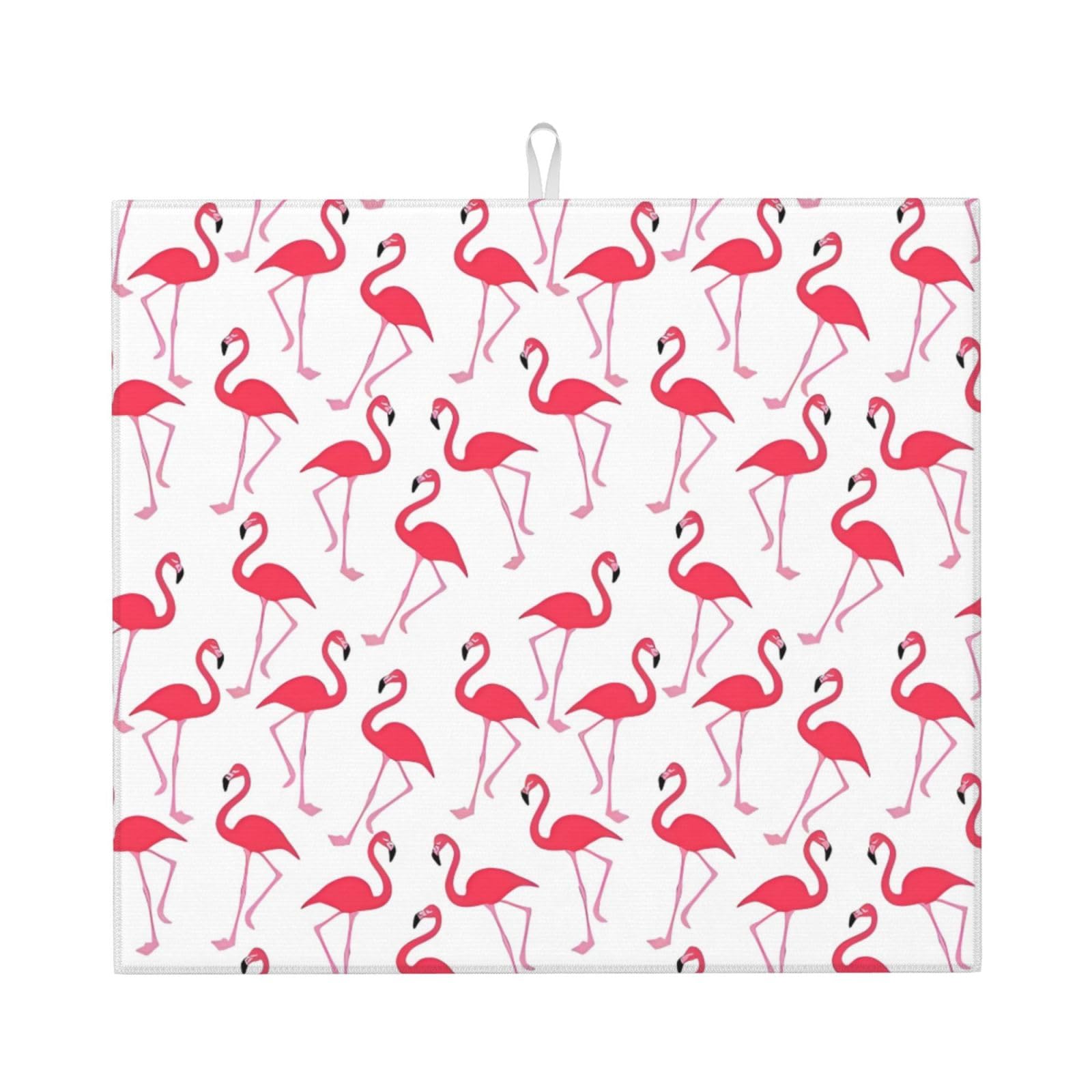 WHJSHOP Pink flamingo pattern Prints Kitchen Drying Mat - Absorbent Dish Drying Throw with Vibrant Prints, Quick-Dry Countertop Layer for Dishes & Glassware - Non-Slip