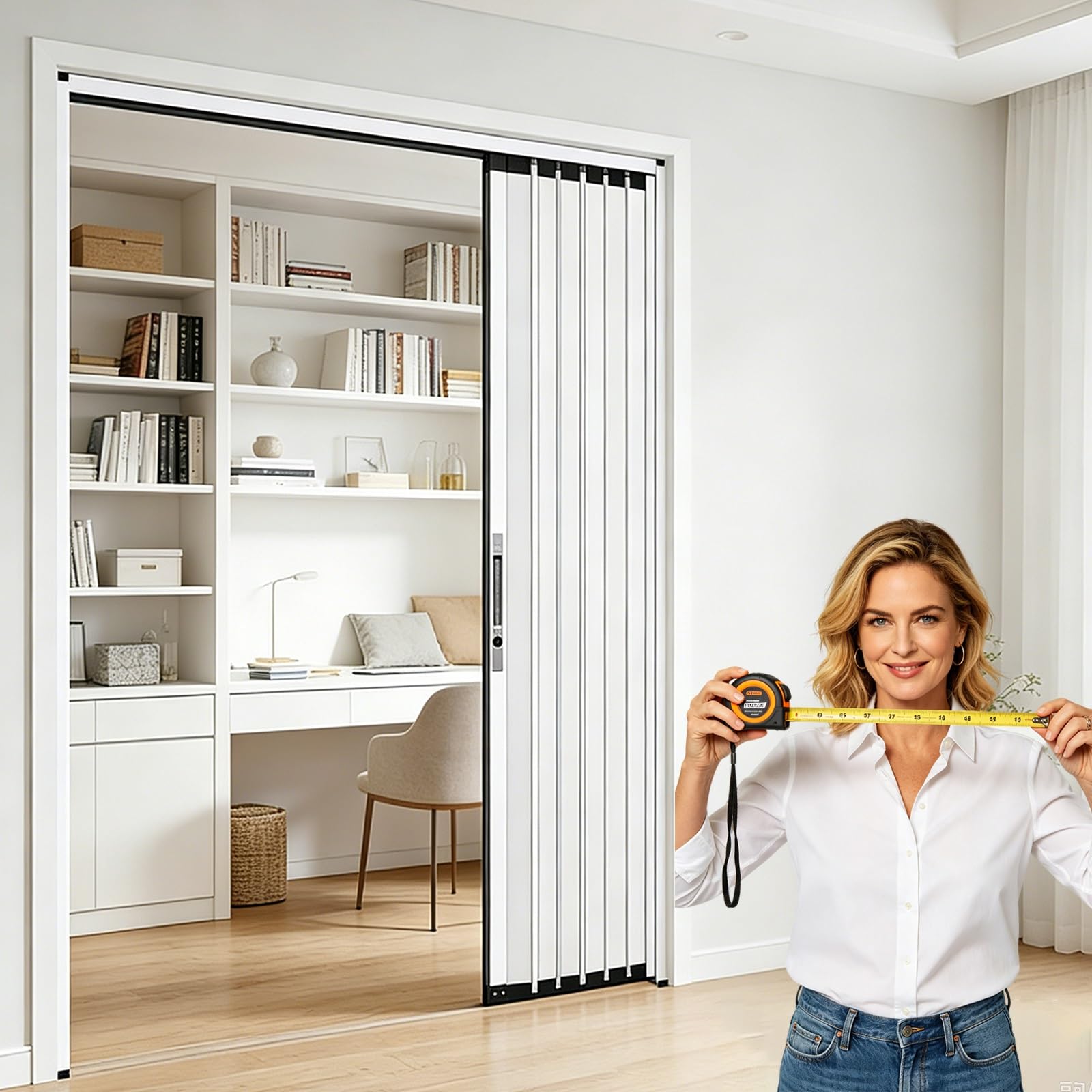 ZAQYCM Separador De Ambientes Corredera Baño Cocina Salon Armario, Puerta Plegable De Aluminio con Cerradura y Cierre, Invisibles Puertas Acordeon De Interior Gris/Blanca