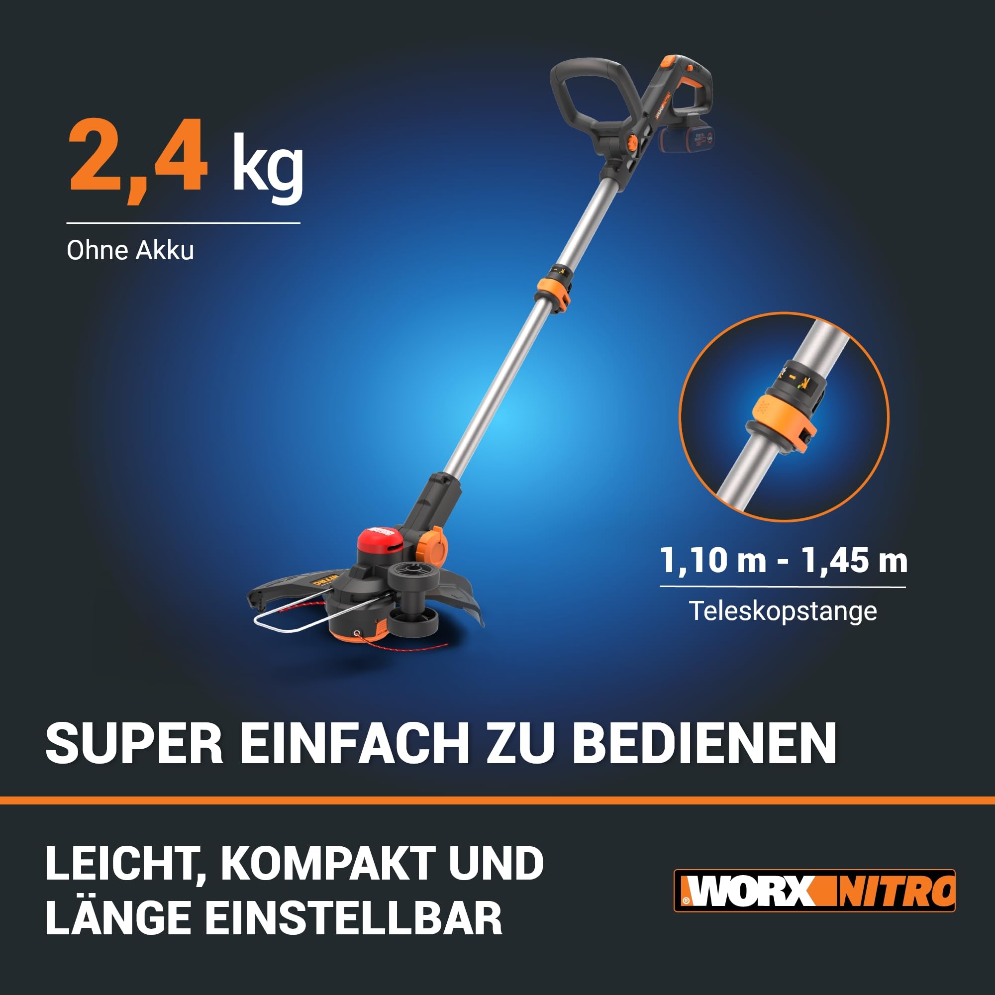 WORX WG173E.9 Akku Rasentrimmer 20V, ohne Akku & Ladegerät | Leistungsstarker bürstenloser Motor, 33 cm Schnittkreis, Nutzungskomfort Dank des Gummigriffs, PowerShare kompatibel