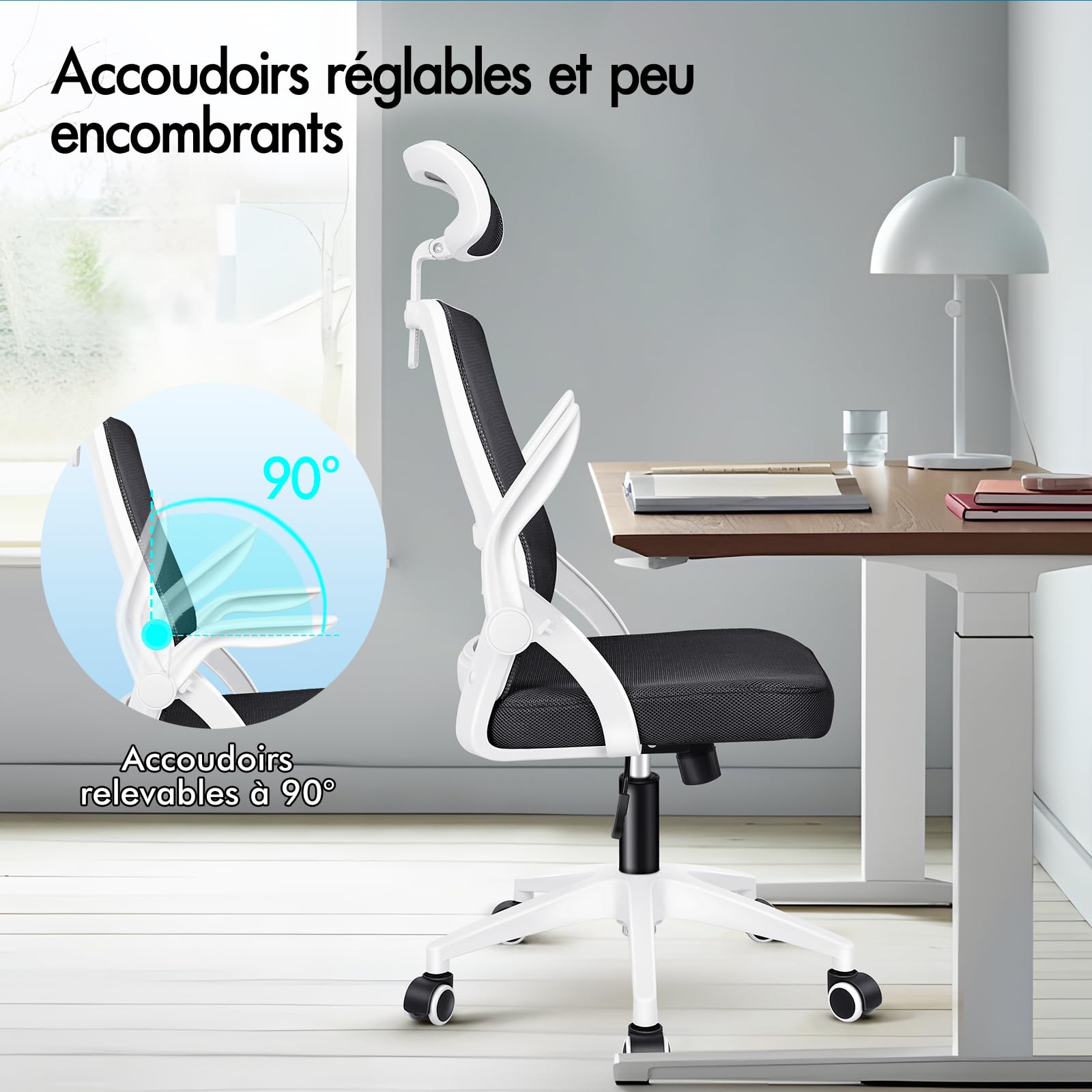 ALFORDSON Chaise de Bureau Ergonomique avec Support Lombaire Dynamique, Accoudoir Rabattable, Blanc