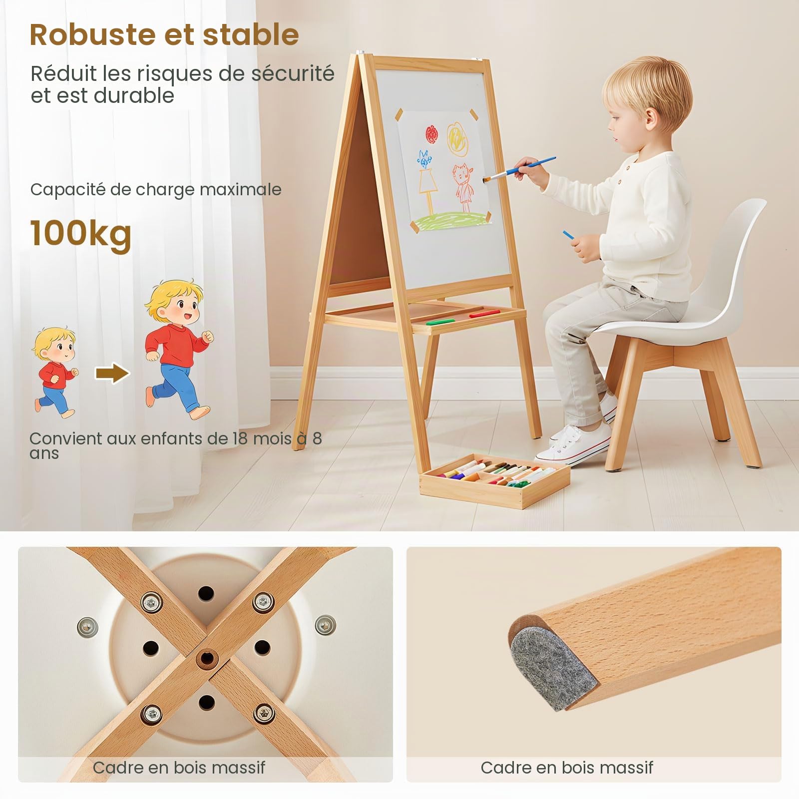 EGGREE Chaises pour Enfants, Pieds en Bois, Hauteur du siège 33 cm, chaises avec Dossier, siège pour Enfants,Blanc