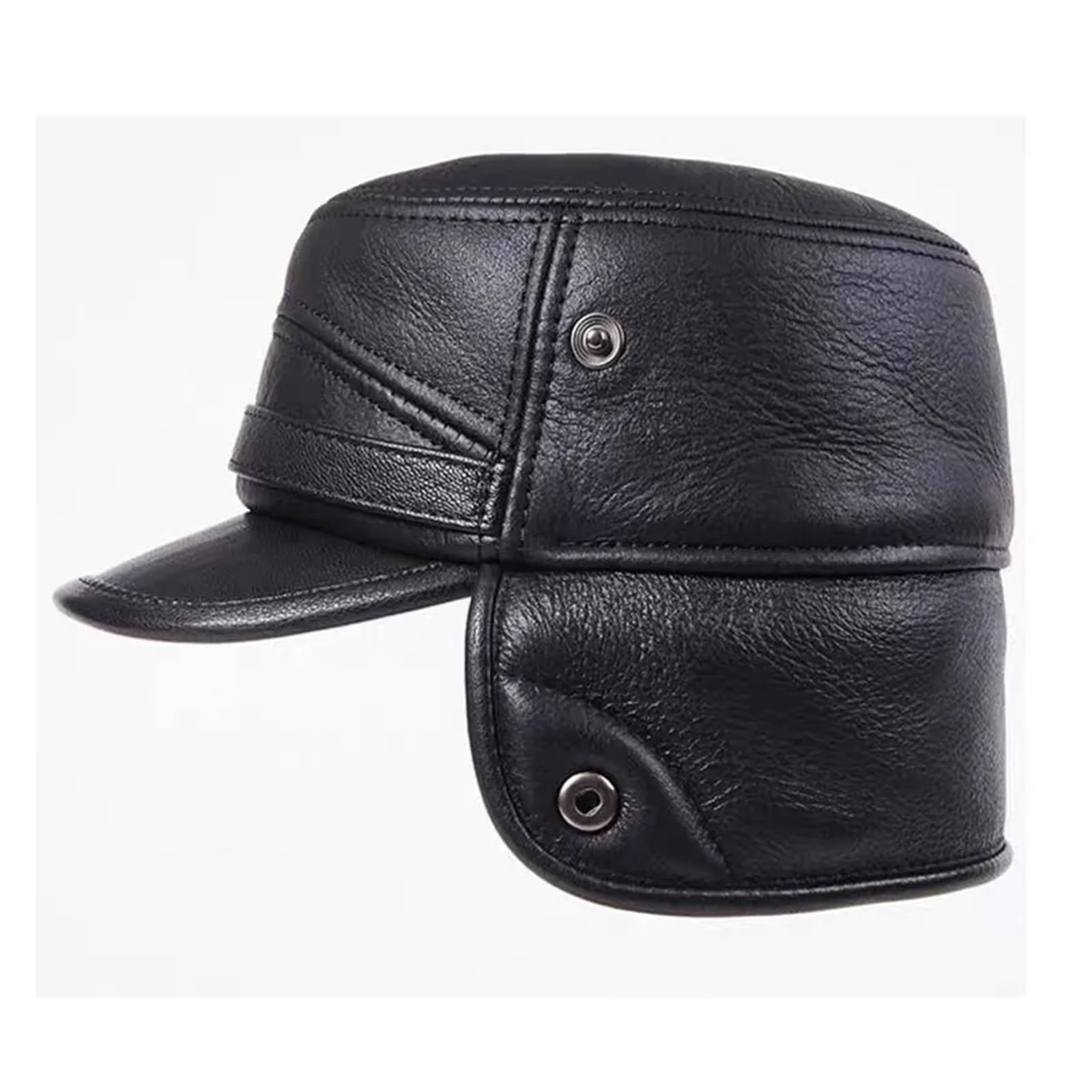Sombrero de Hombre Espesar Gorras de béisbol de Piel de Cuero Real con Orejas cálido Sombreros de papá Bombardero