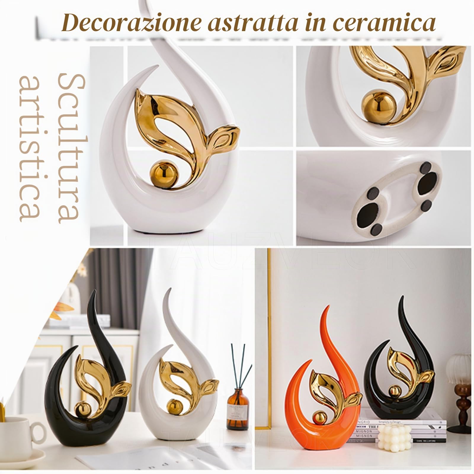 Scultura in Ceramica, Sculture astratte Moderne Deco, per Oggetti Decorativi per Ufficio, Decorazione Soggiorno, Camera da Letto, Appartamento,Verde