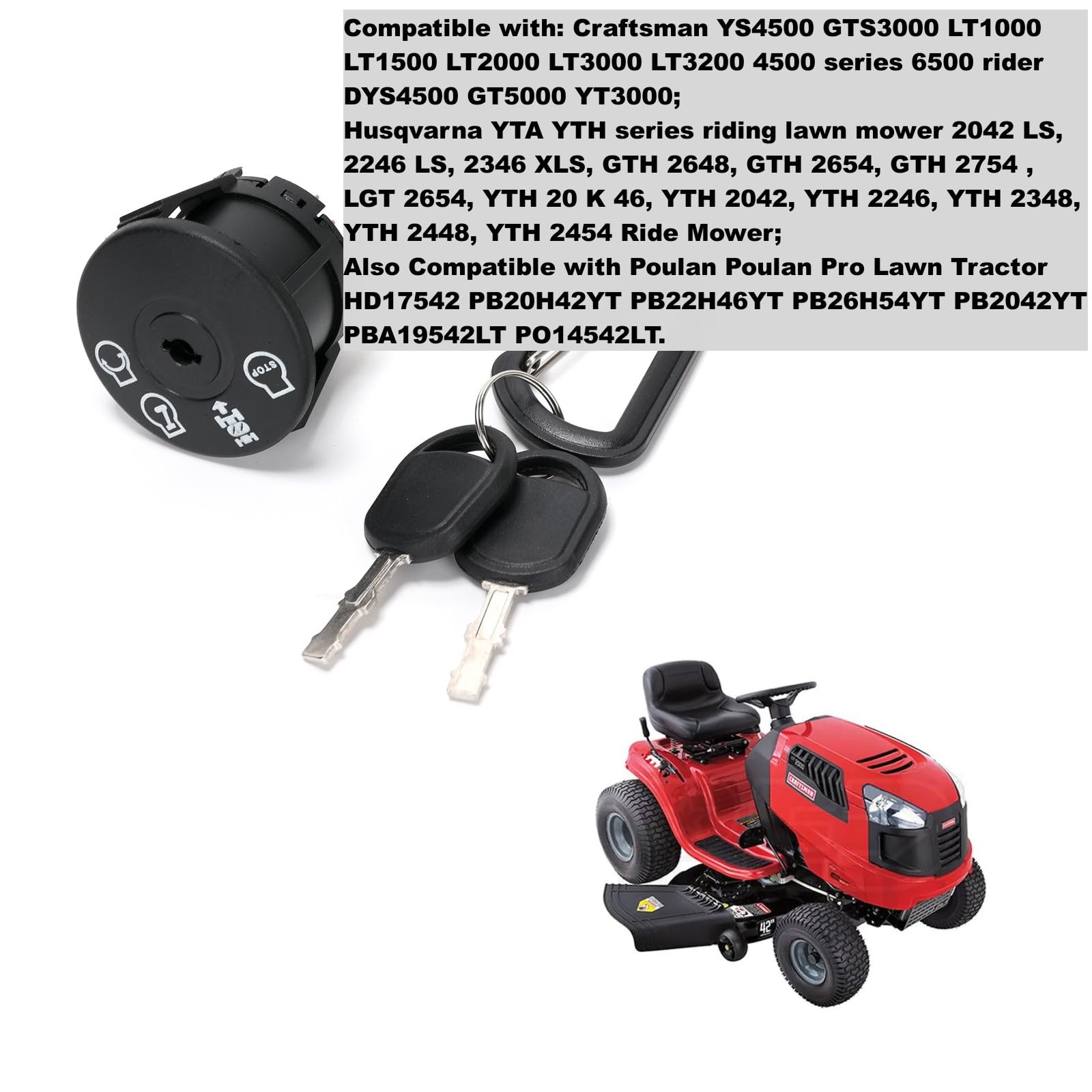 Ruimou Lawn Mower Lgnition Switch 532193350/193350 (4-Position,7Pin) with 2 Keys Compatible with Husqvarna,Craftsman,AYP,Ariens,Poulan