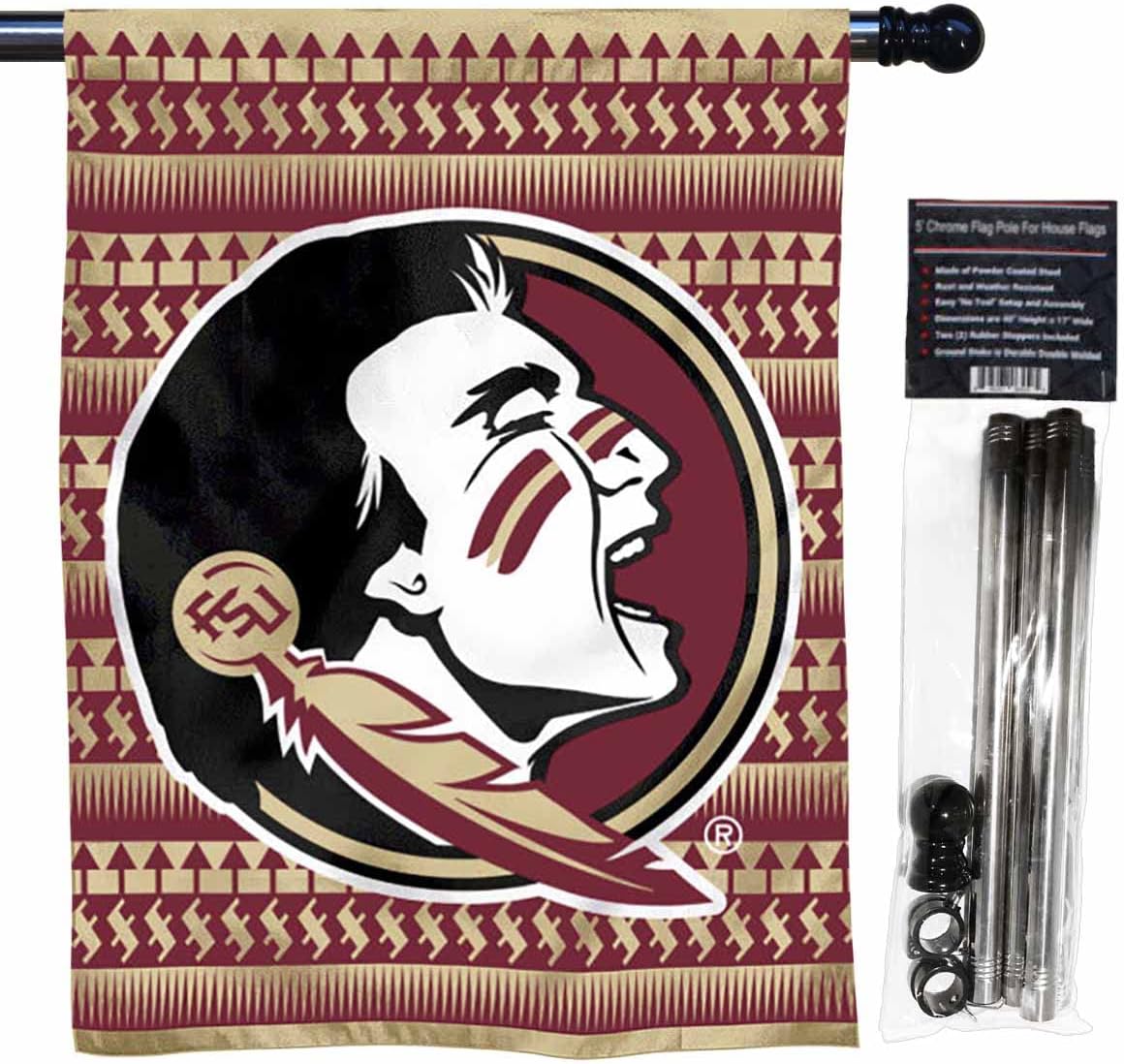 College Flags & Banners Co. FSU Seminoles Chevron Double Sided House Flag with Flag Pole Set