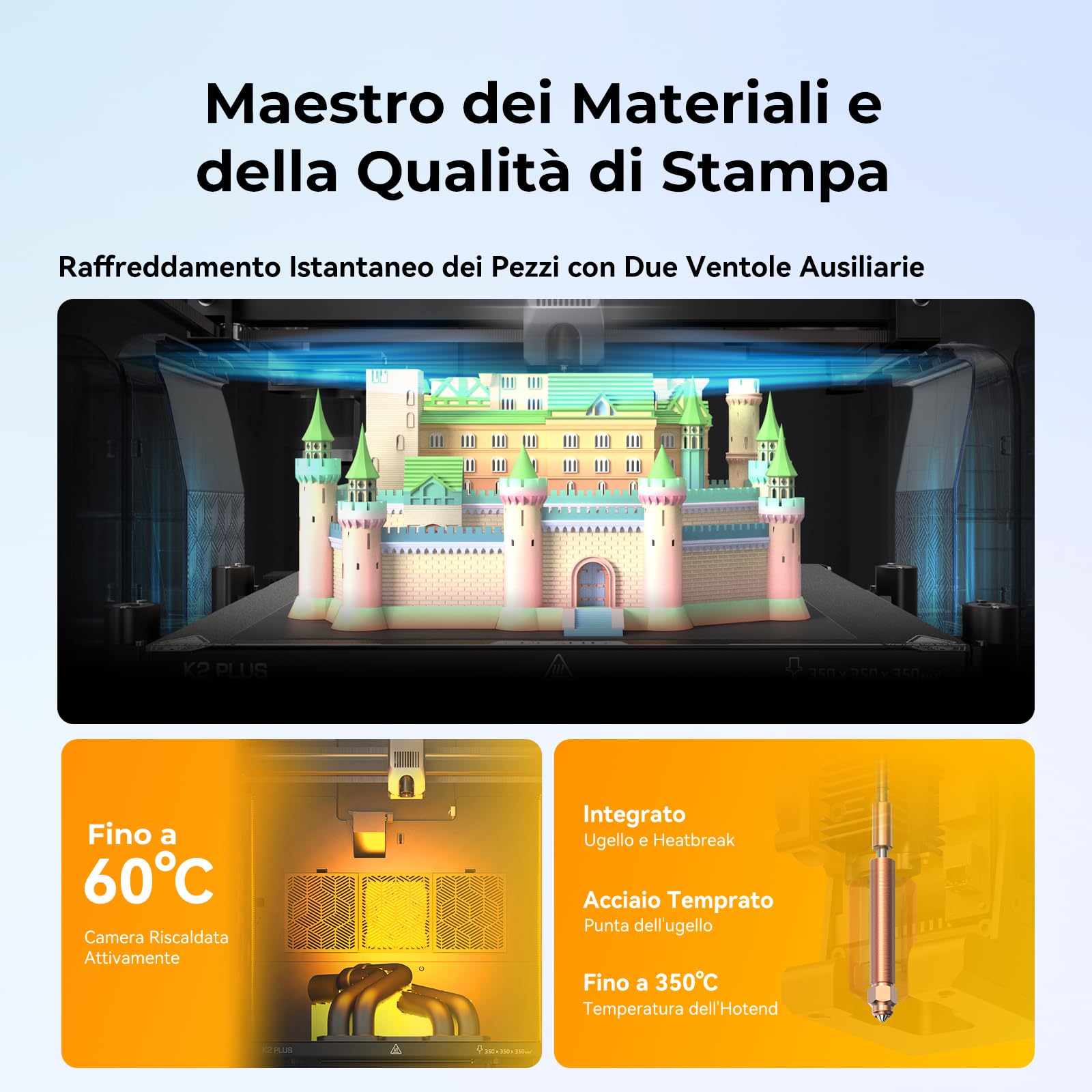 Creality K2 Plus Combo Stampante 3D, Max 600 mm/s, Leveling Automatico Totale, Stampa Multicolore con CFS, Doppia Telecamera AI, Sistema Motore Step-servo, 350x350x350 mm