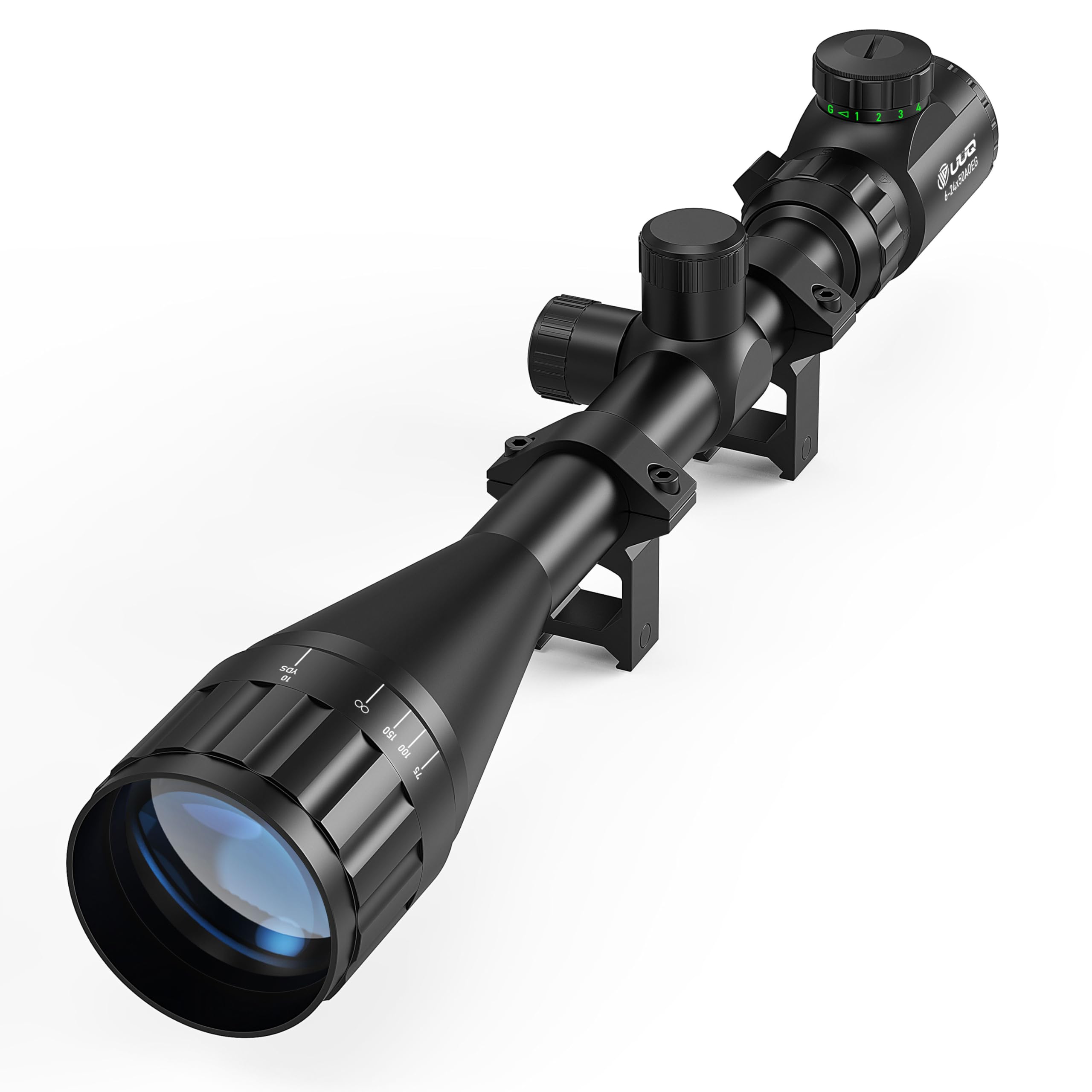 6-24x50 AO Rifle Scope Includes Blue/Green Lens with 20mm/11mm Mount-for Hunting,Shotguns,and High-Powered,Long-Range Shooting with Rimfire,and Air Guns.Includes Illuminated Red/Green Reticle