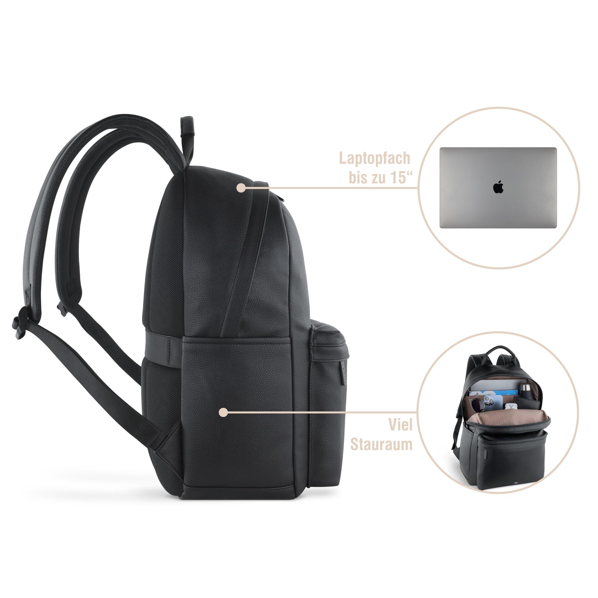 bugatti Rico Mochila de negocios, mochila de cuero sintético con compartimento para portátil de hasta 15", negro