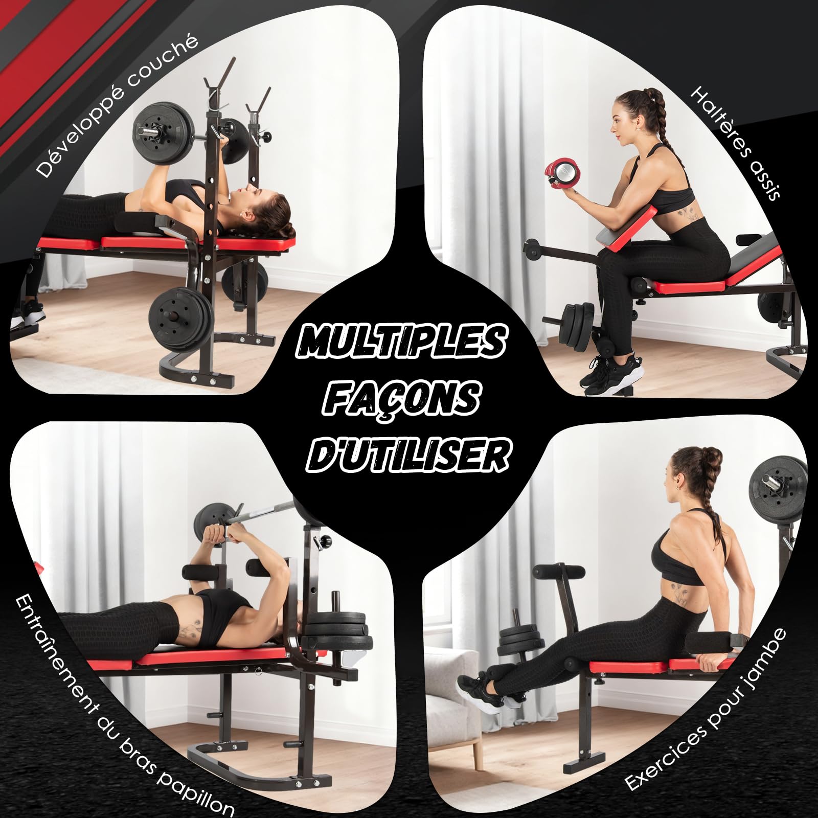 ISE Banc Musculation Complet Musculation, Banc de Musculation Complet Fitness, Banc de Musculation Pliable&Inclinable, Banc Developper Coucher, Bancs de Musculation Multifonction Butterfly Réglable