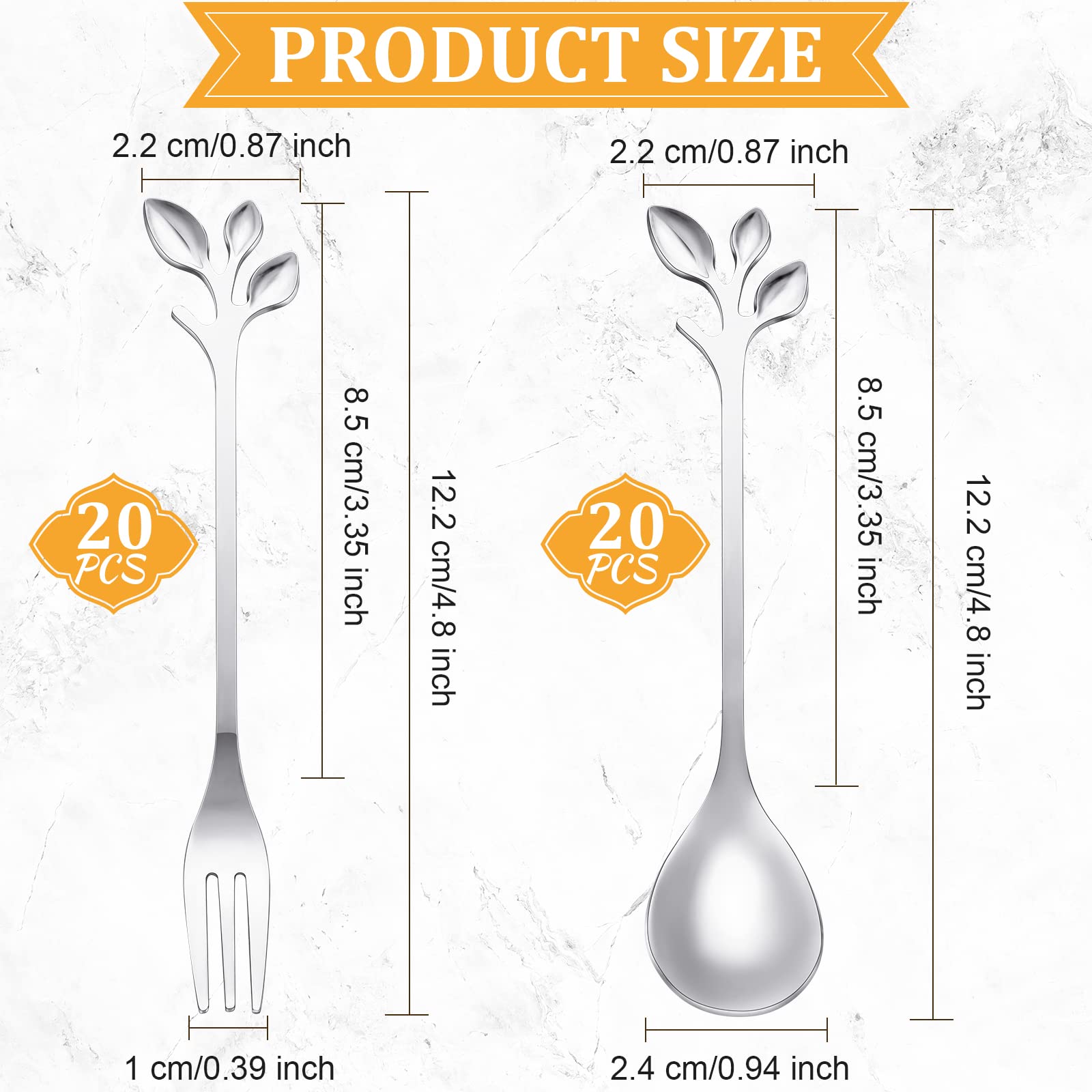 Cuchara de café de acero inoxidable y tenedor de aperitivos, cuchara de postre, mini utensilios de postre, cucharas y tenedores creativos para remover frutas, pasteles, café, té (plata, 40 piezas)
