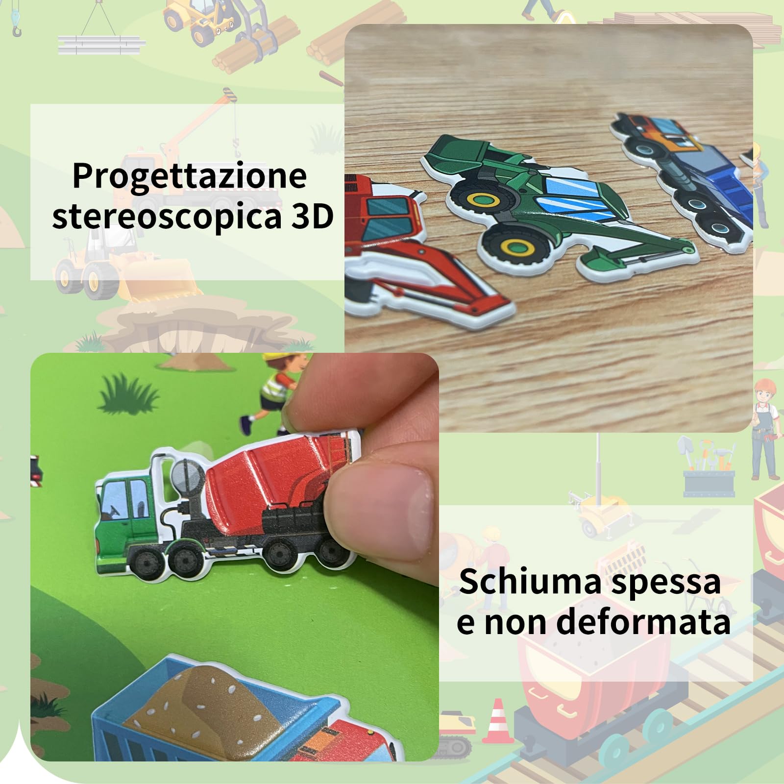 Elfew Libro di adesivi 2 Pezzi 3D Riutilizzabili per Bambini 2-4 Ann, Riutilizzabile Sticker Libri, 120+Camion e Auto Autoadesivo Libri, Adesivi Attacca e Stacca, Adesivi da Viaggio