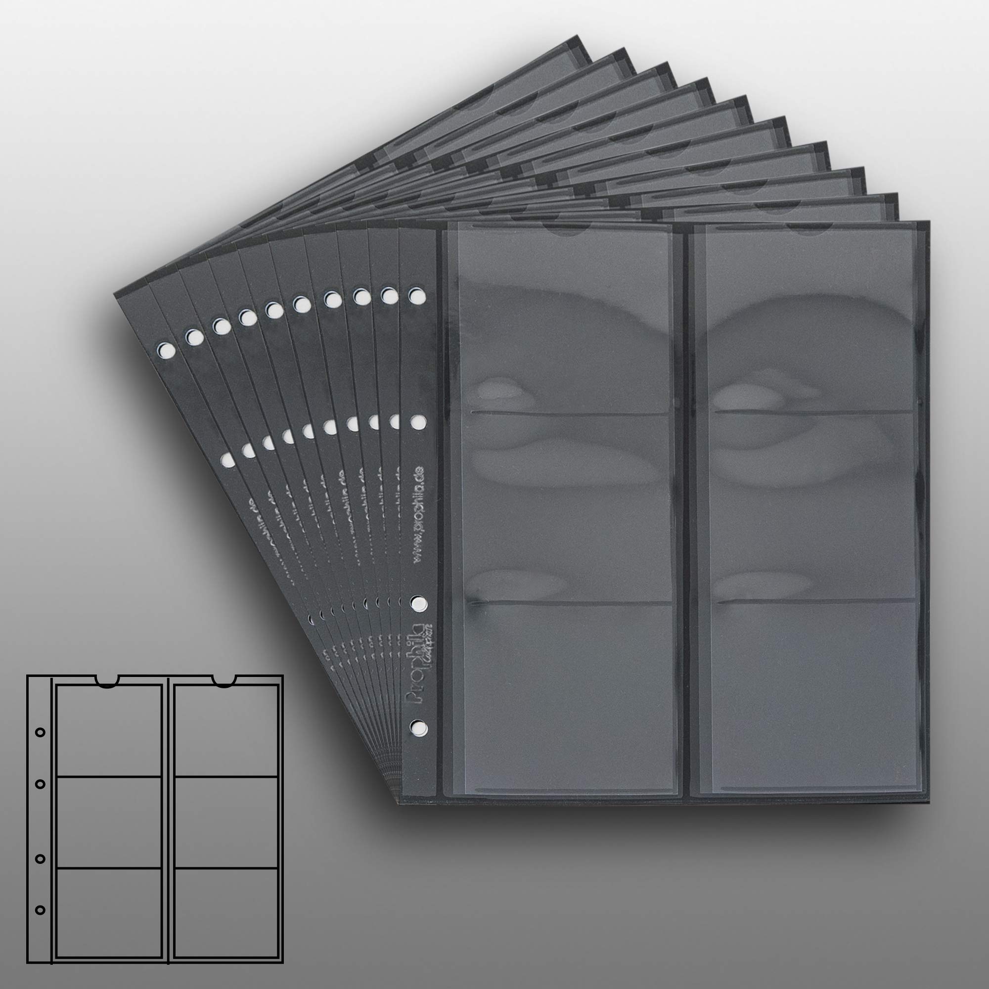 10 Prophila coin sheets, 6 pockets up to 64 mm diameter