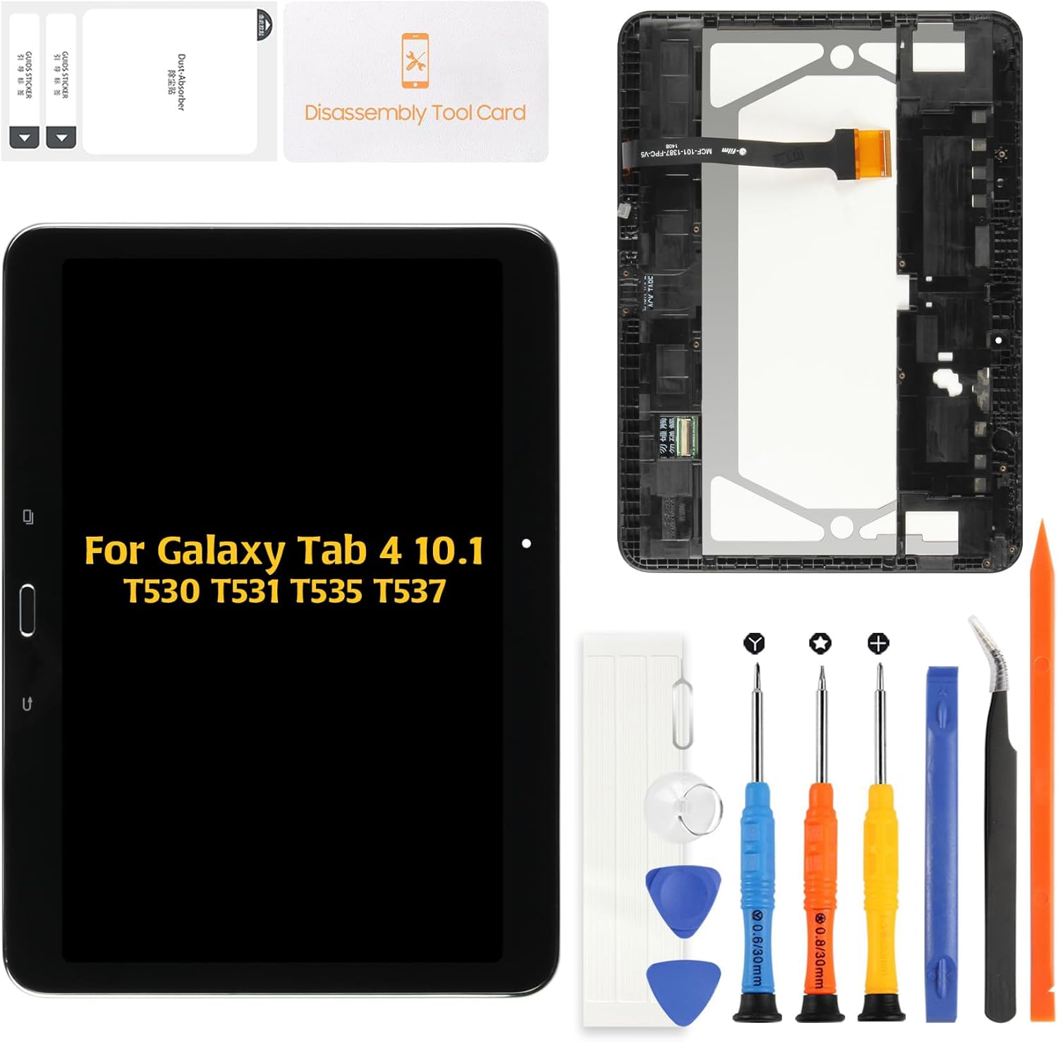 A-MIND for Samsung Galaxy Tab 4 10.1 LCD Display Touch Digitizer(Black with Frame) Screen Replacement SM-T530 SM-T531 SM-T535 SM-T537A SM-T537V Full Assembly Repair Kits with Tools