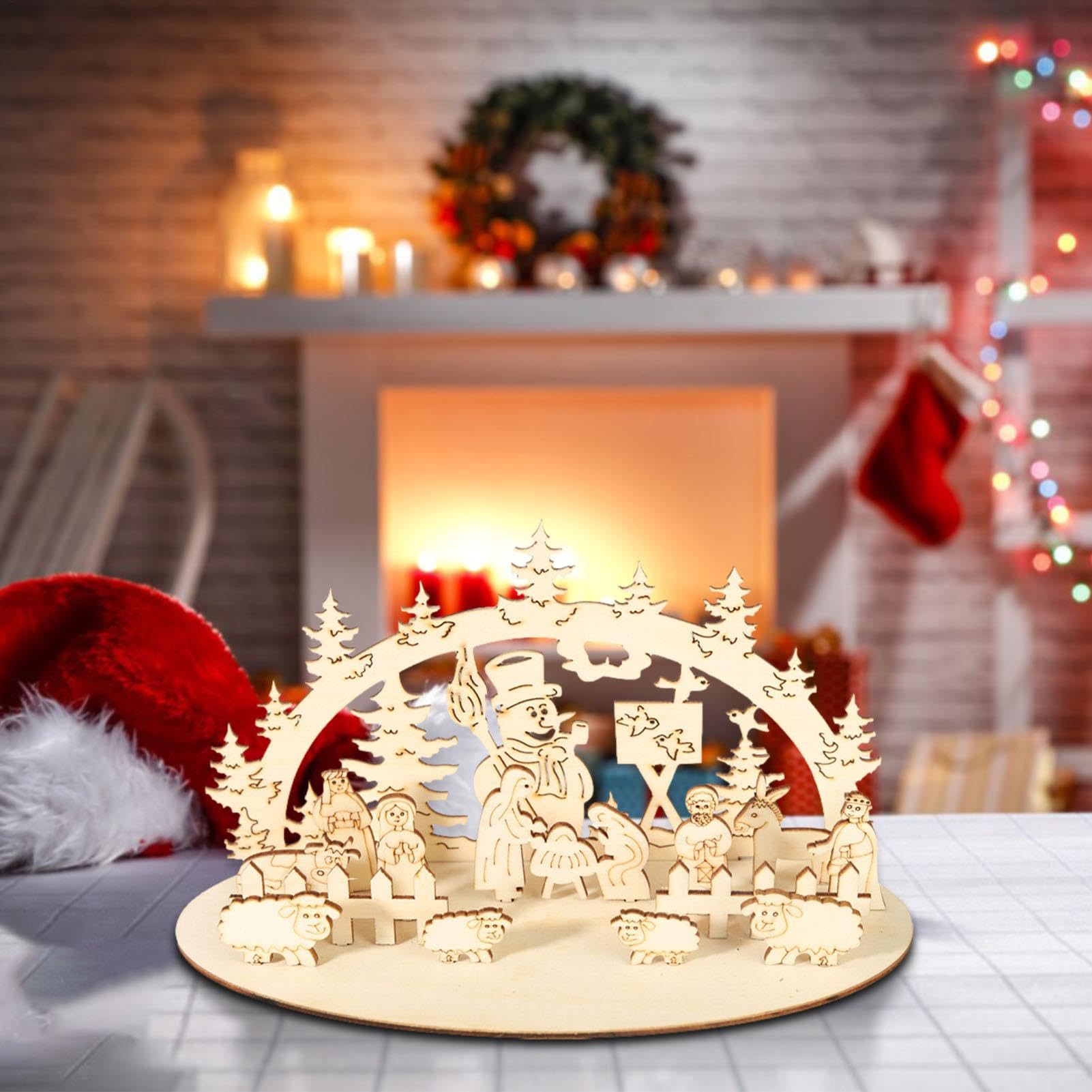 Crèche De Noël Lumineuse avec Santons Bois Ensemble De Bricolage pour Décorations De Scène Centre De Table De Crèche en Bois pour Bureau, Cuisine, Décor De Salle À Manger