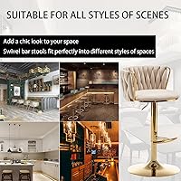 Vista 7 de Velvet Bar Stools Set of 2, Counter Height Bar Chairs with Low Back, Gold Swivel Bar Stools for Kitchen Island, Bar Pub (Beige)
