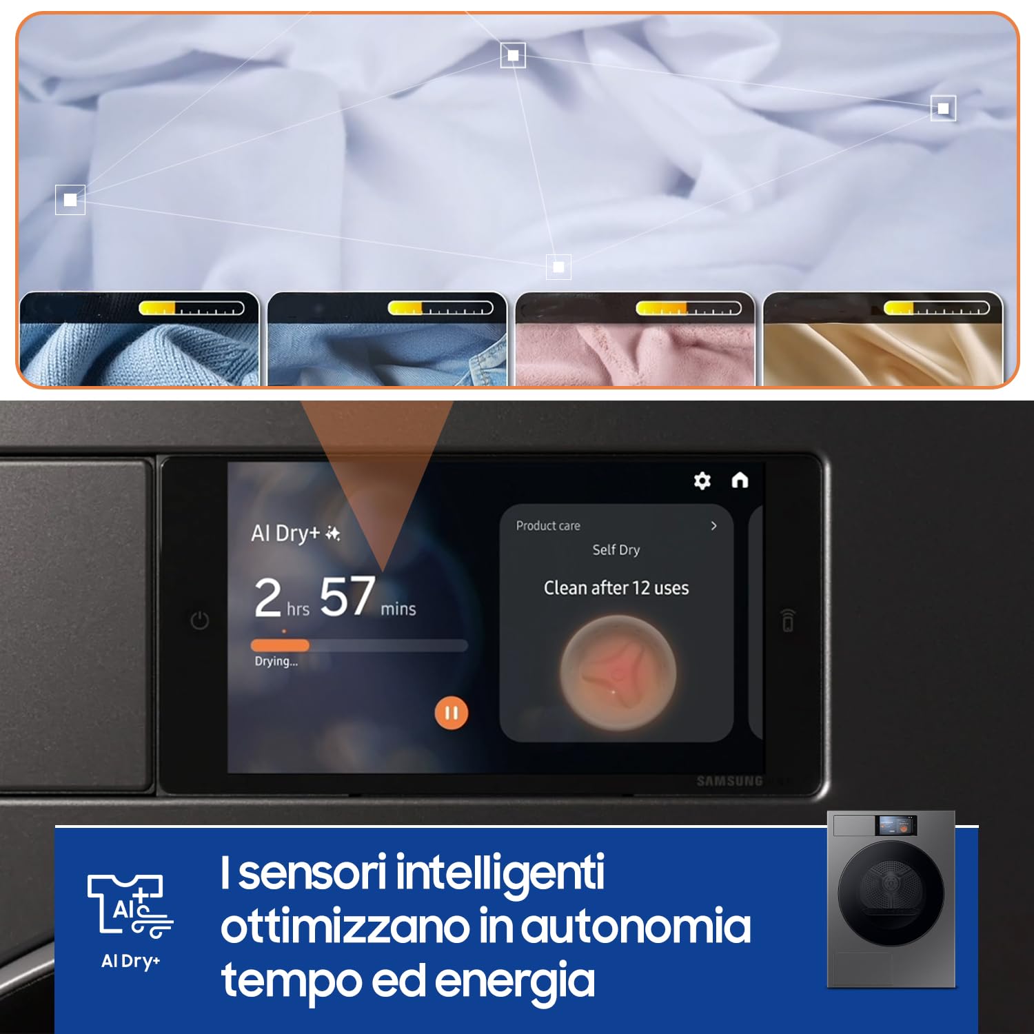 Samsung Asciugatrice Bespoke AI DV90F09F4S/U3, 9 kg, Pompa di Calore, Wifi, Controllo Vocale, Display AI Home, AI Dry, Carica Frontale, 60L x 85H x 60P cm