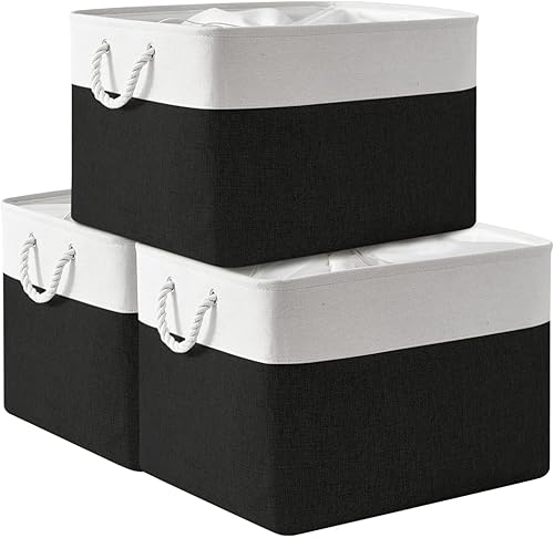 Miniatura 101 de TheWarmHome Cesta decorativa rectangular de tela con asas para almacenamiento de ropa