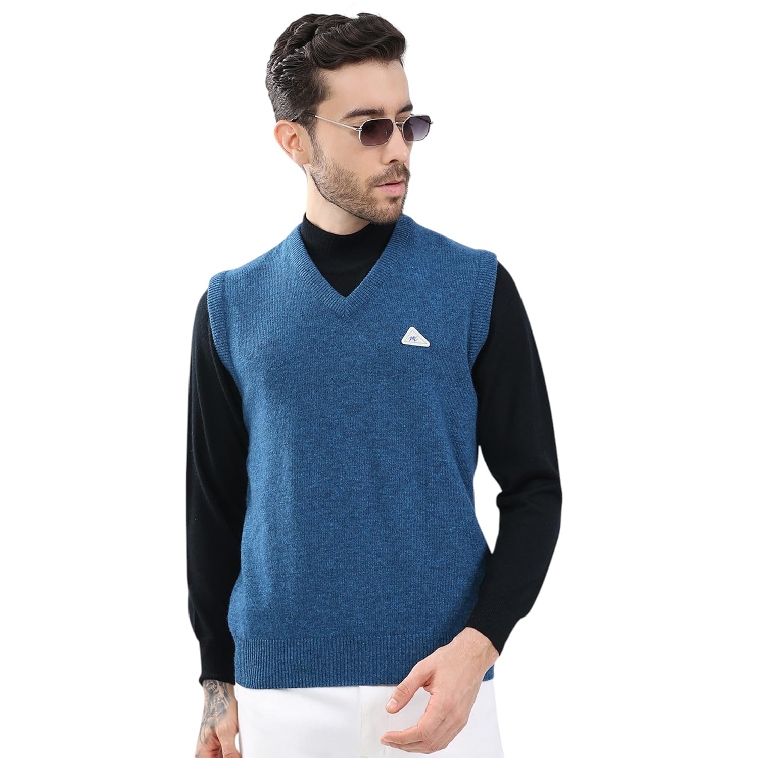 Men Sleeveless Sweater | V Neck Solid Knitwear Vest | Regular Fit Pullover for Office & Winter Layering (Pack of 1)