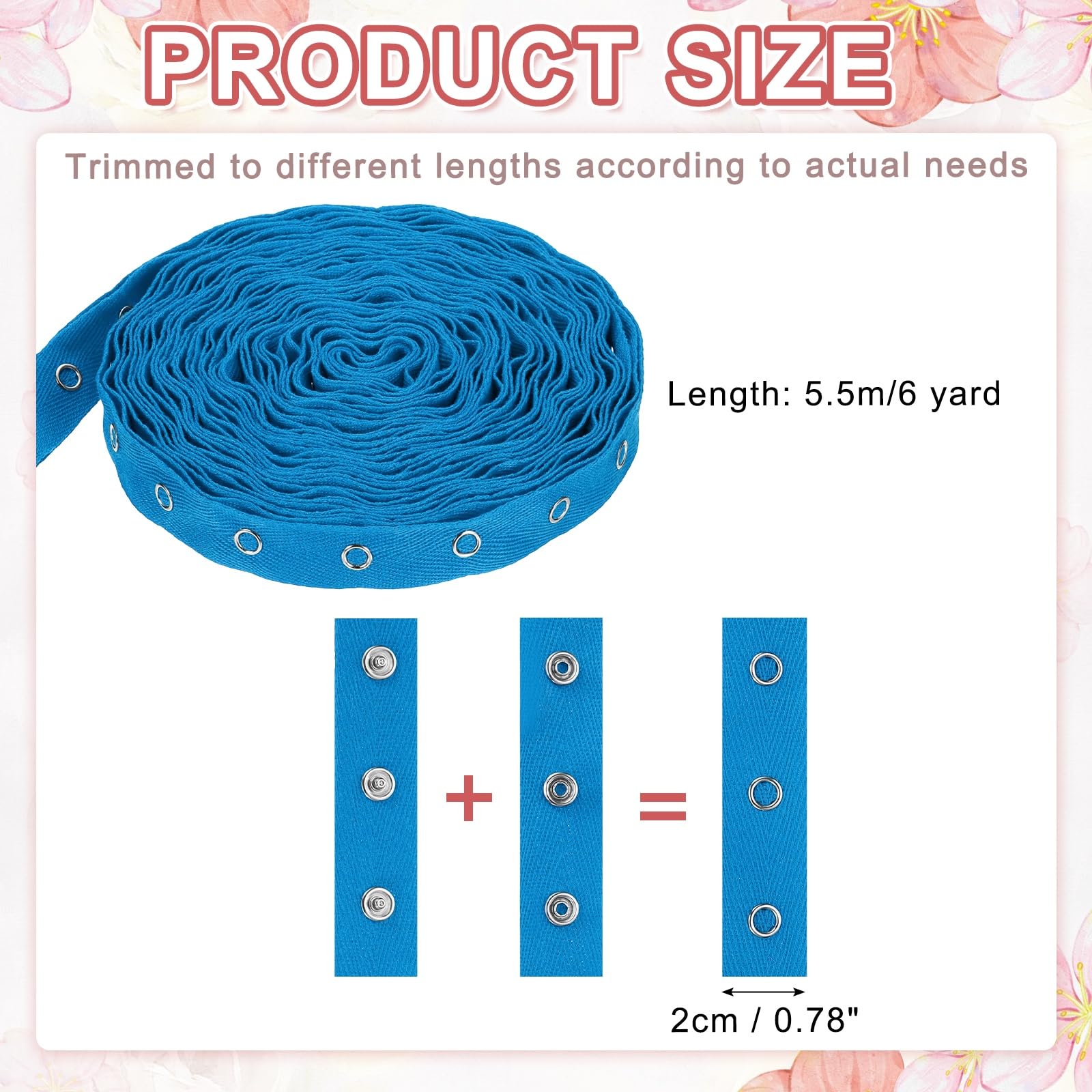 QUARKZMAN 6 Iarde Di Nastro Con BotTono A Pressione Metallici Cotone | Per Cucire, Per Abbigliamento, DIY Larghezza.