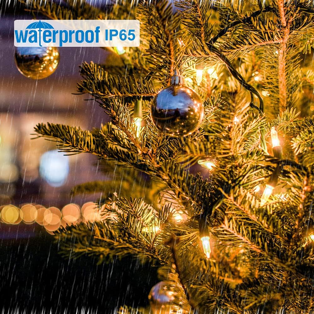 VTECHOLOGY Christmas Lights 33ft 100 LED Outdoor String Lights 8 Modes with Timer Memory Function, USB & Battery-Powered IP65 Waterproof Light for Christmas Holiday Party Decoration (Warm White)