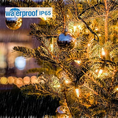 Miniatura 5 de VTECHOLOGY 100 luces LED de árbol de Navidad de 33 pies que funcionan con baterías, blanco cálido, 8 modos, luces de cadena con temporizador para
