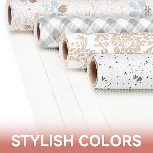 Miniatura 9 de RAY STAR Revestimiento para estantes, revestimiento floral de damasco dorado no adhesivo para cajón de despensa, agarre fuerte, antideslizante,