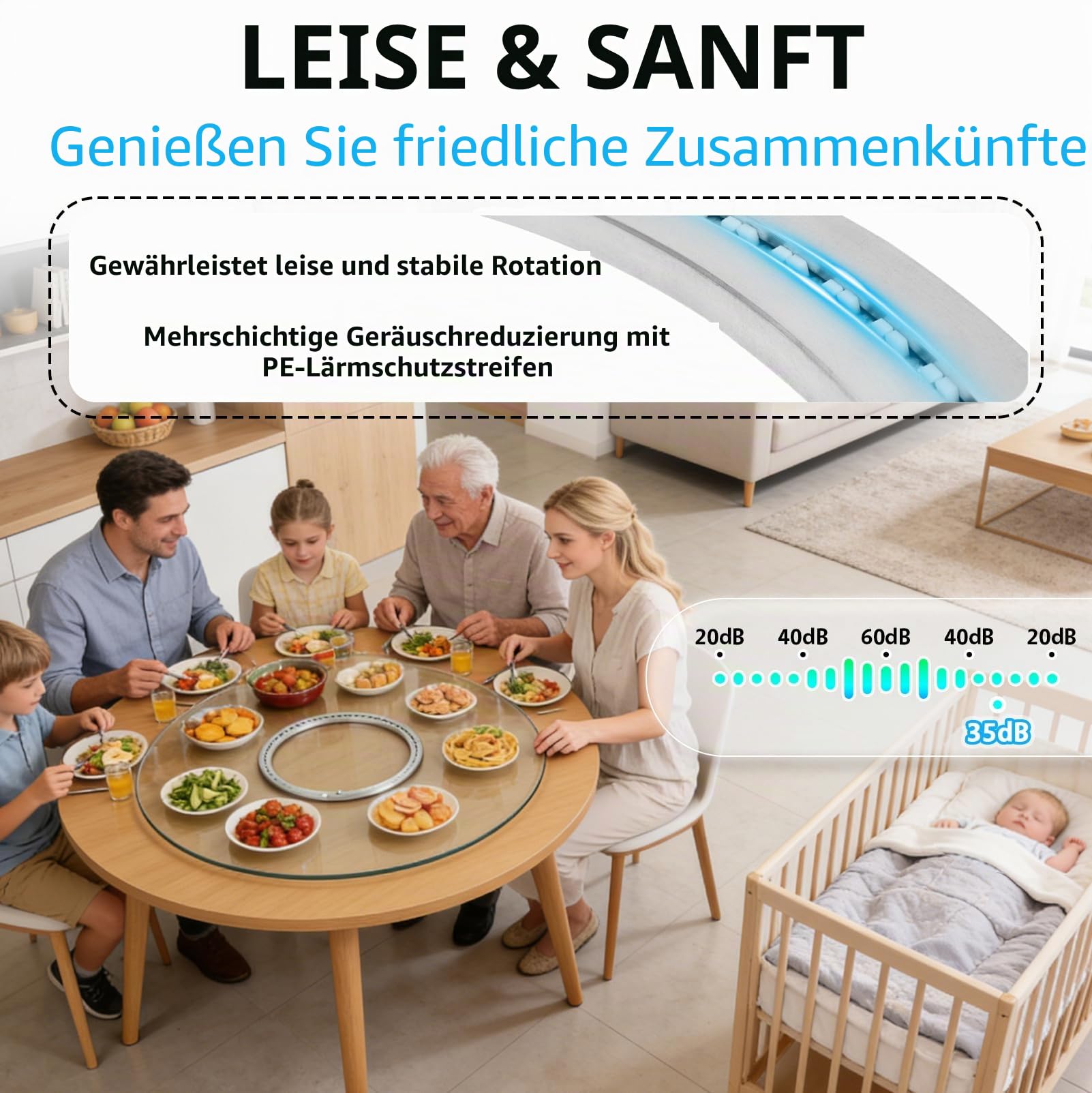 20" Drehbarer Drehteller aus Aluminiumlegierung, Lazy Susan Drehteller bis 400kg, Lazy Susan Drehtellerlager für 35"–39" Tischplatten, für Glas-/Massivholz-/Marmor-Esstische, Vitrinen, Kuchenständer
