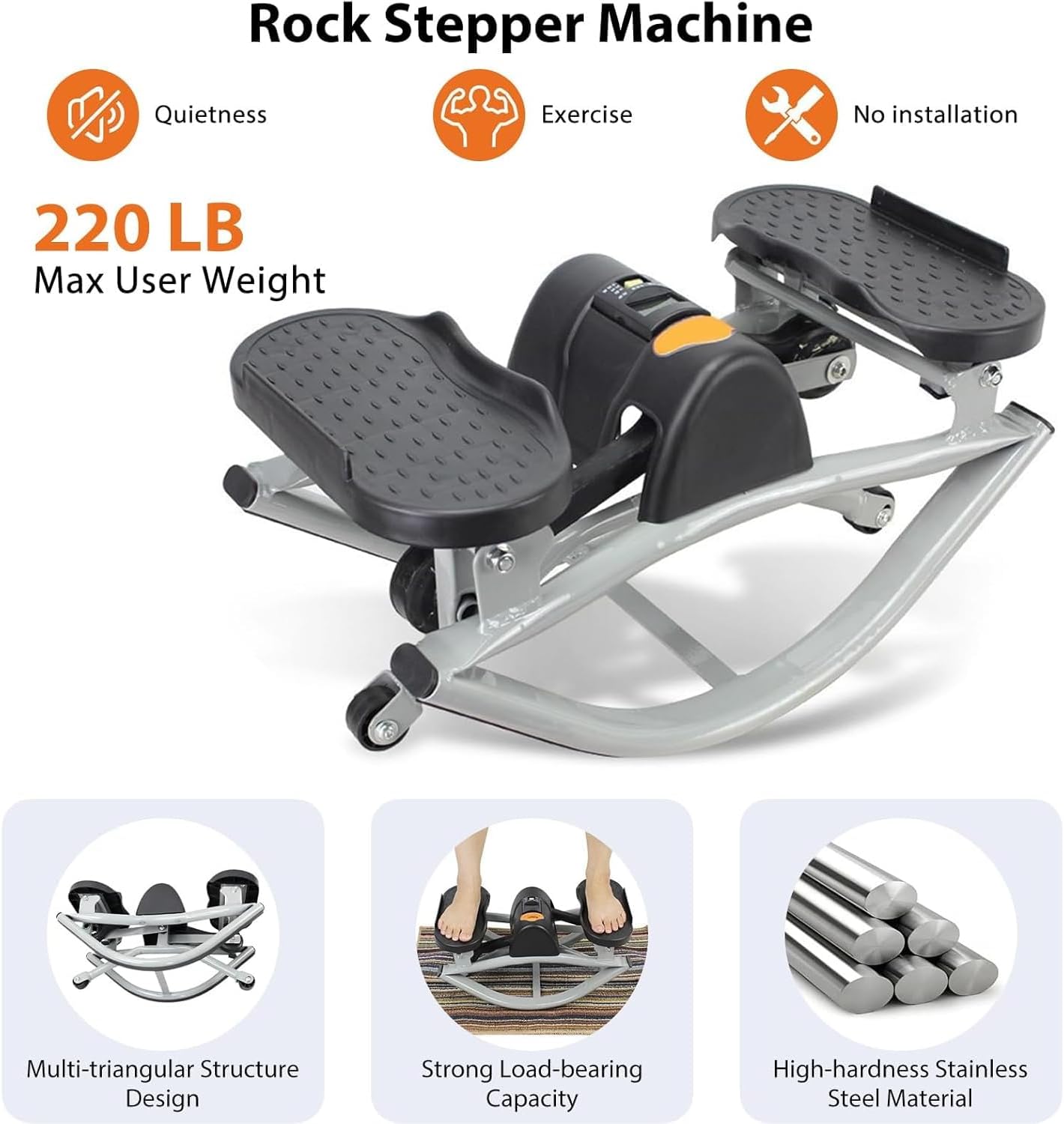 Rock Stepper Side to Side, U-Shaped Rock Stepper Machine with Digital Display, Workout Machine for Legs & Glutes, 330 lbs Capacity, Compact Side Stepper for Home
