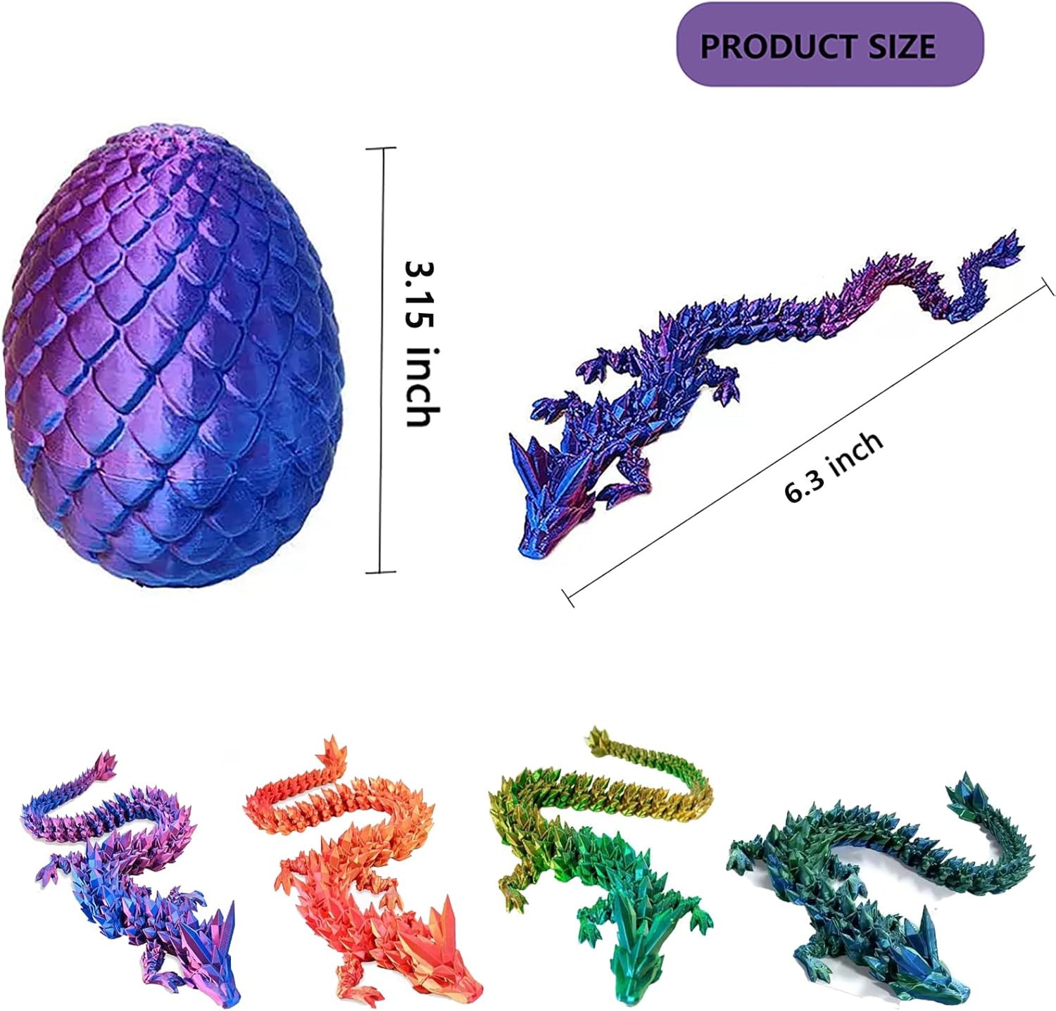 4PCS 3D Printed Dragon Egg, Articulated Crystal Animals Fidget Toy, Small 3D Printer Dinosaur Eggs Toy for Kids Boy Girls, Christmas Party Favors Stocking Stuffers (4-Piece-A) - Image 2