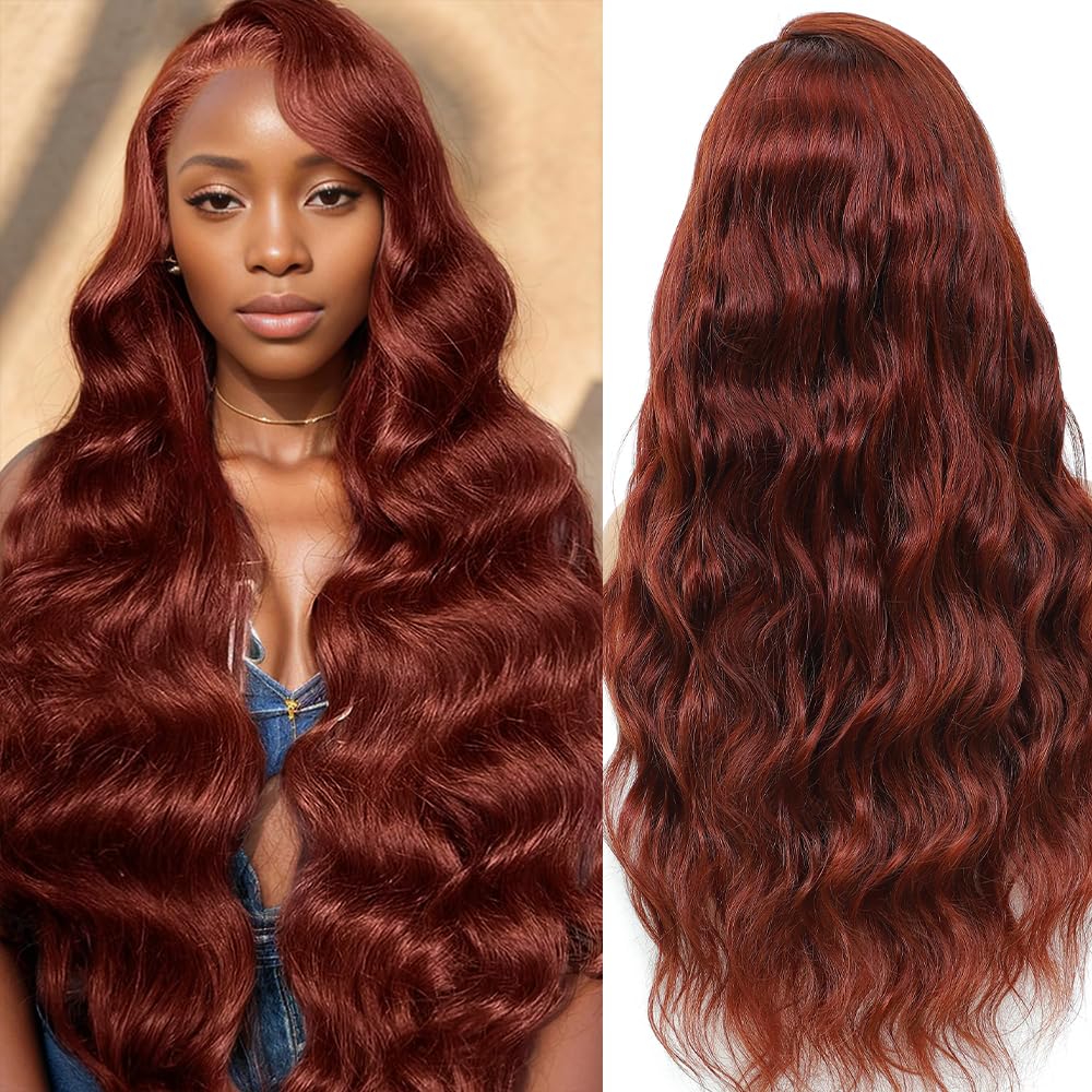 32 Inch Reddish Brown Lace Front Wigs Human Hair Pre Plucked Body Wave Human Hair Wig 13x4 Glueless HD Lace Frontal Wigs 200 Density Reddish Brown Wig Human Hair