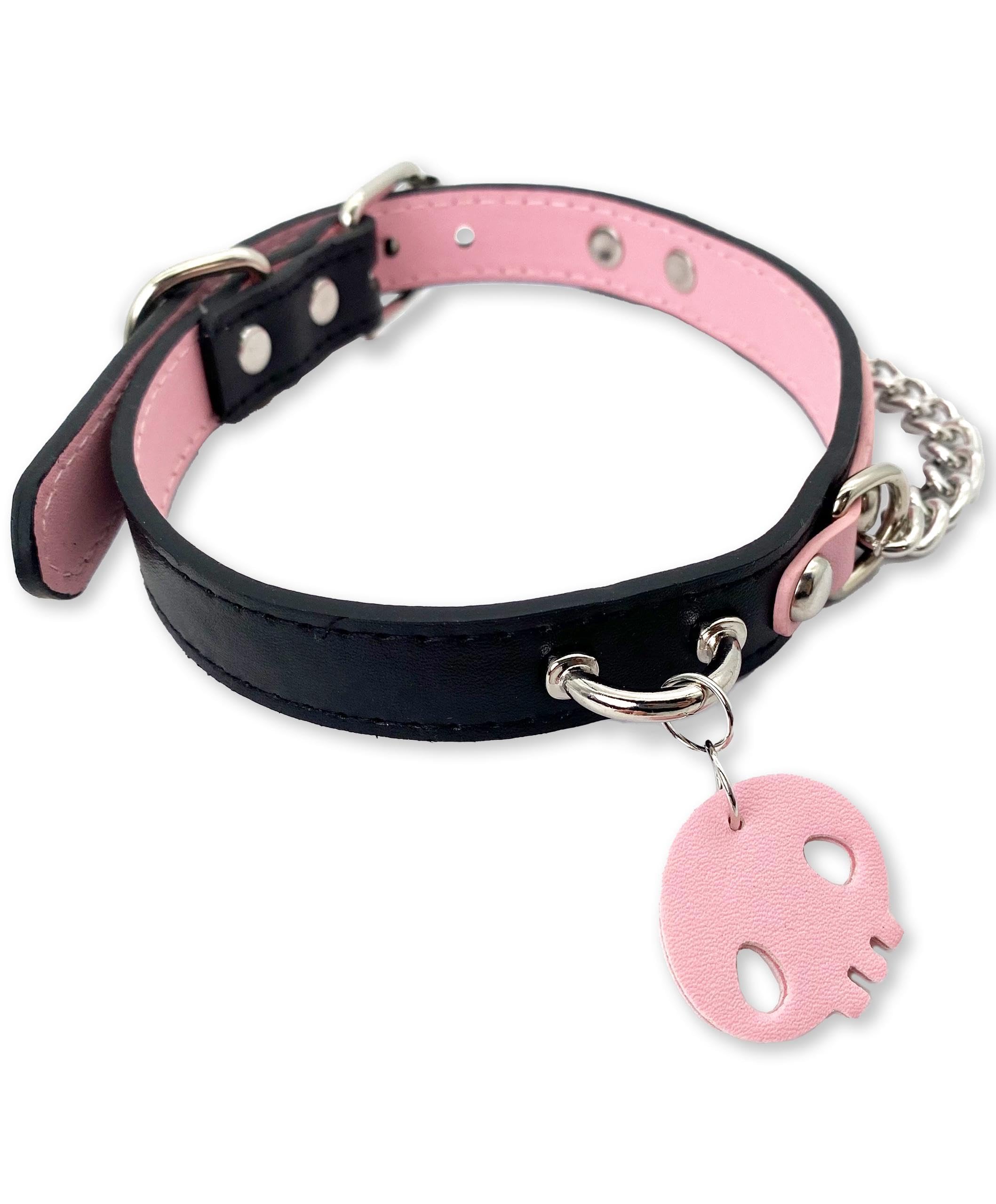 EverGlimp Leather Choker Collar Necklace For Women,Cute Skull Gothic Punk Rock Choker Necklace Collars: PINK SKULL