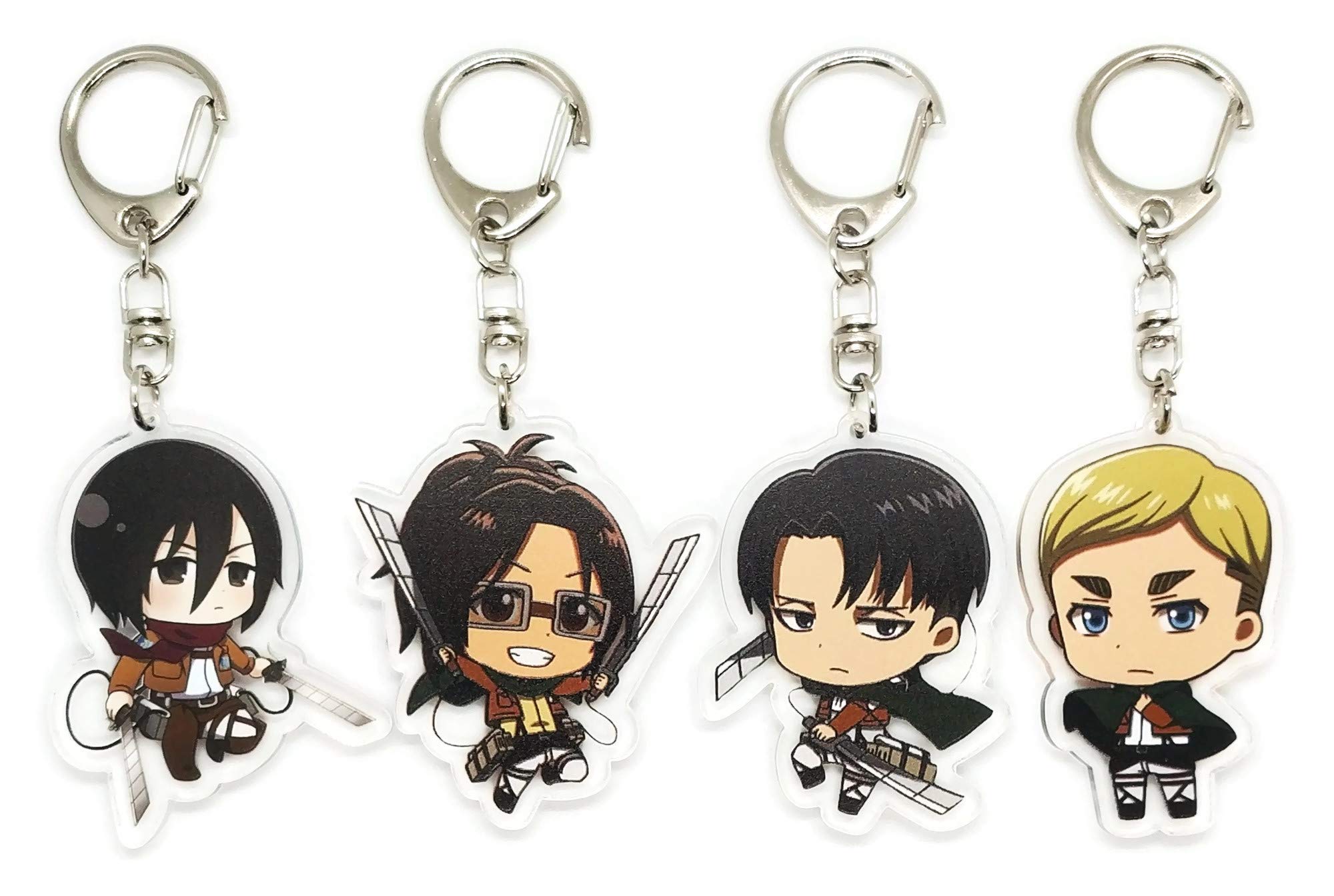 EBTY DREAMS Inc. - Set of 4 AoT Attack Titan Shingeki no Kyojin Acrylic Keychain Mikas Ackerman, Levi, Erwin Smith, Hange Zoe