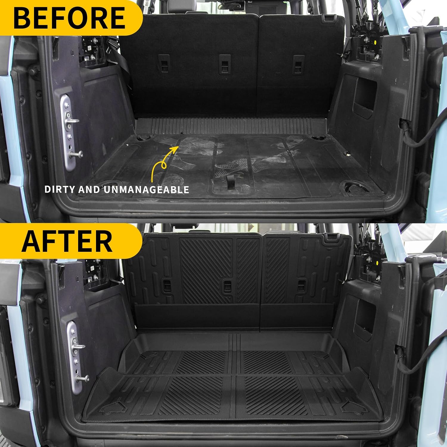 Cargo Mat Compatible with 2021 2022 2023 2024 2025 Ford Bronco Trunk Mat Back Seat Cover Protector Cargo Liner Split Seat Kick Mat for Ford Bronco Accessories 4 Door - Image 2