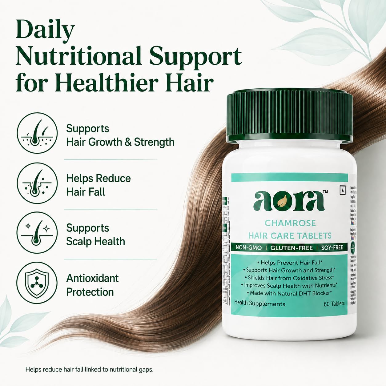 AORA Chamrose Hair Care Tablets | Chamomile, Rosemary & Jatamansi | Hair Fall Control, Thickness & Strength Support | 60 Tablets — Amazon image 5