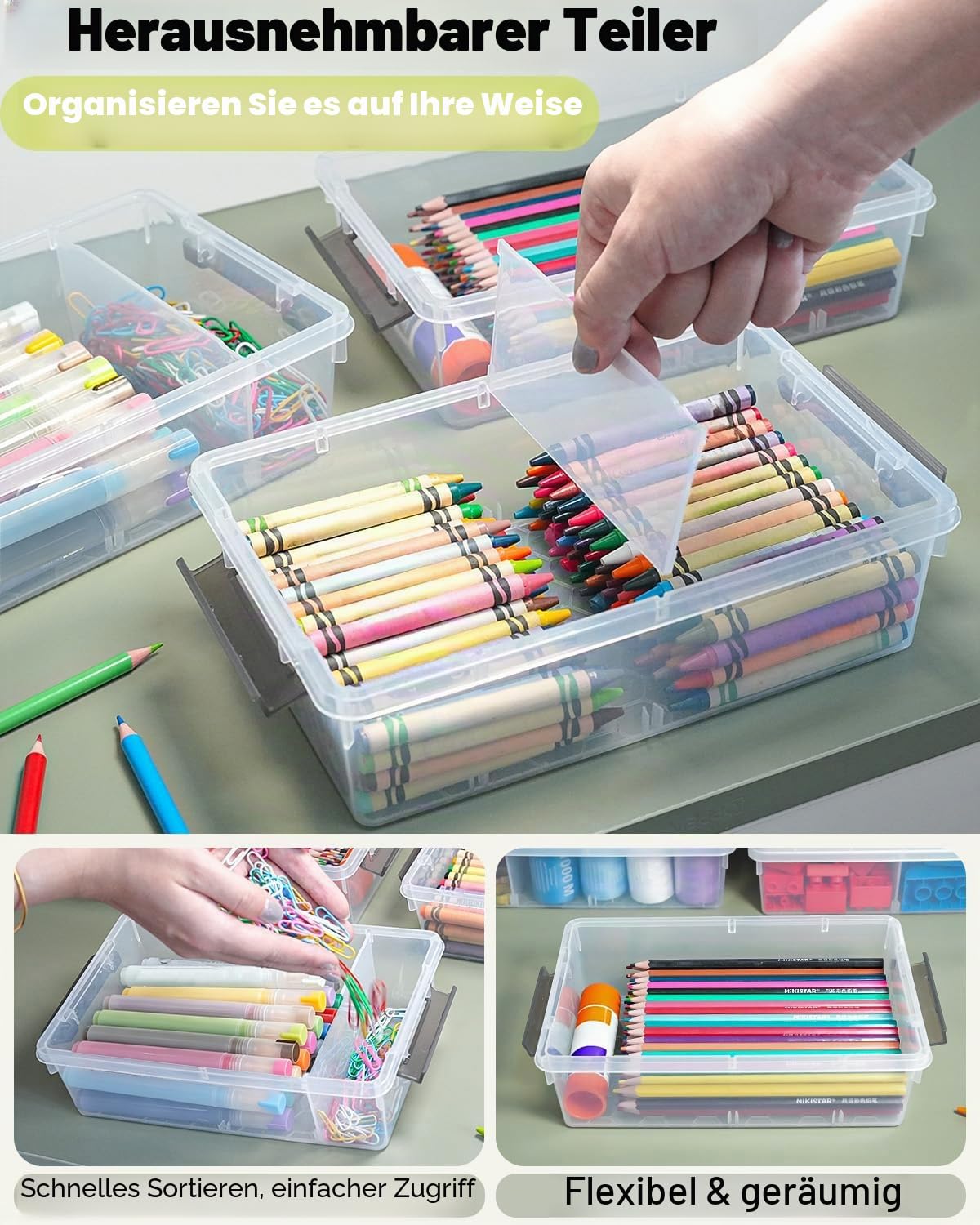 12er-Set 2.1L Aufbewahrungsbox mit deckel klein (23.6x15x7cm), Verdickte Aufbewahrungsboxen mit Fächern, klare Plastikbox mit Deckel,Stapelbar Storage Boxes für Stifte Bausteine Bastelmaterial