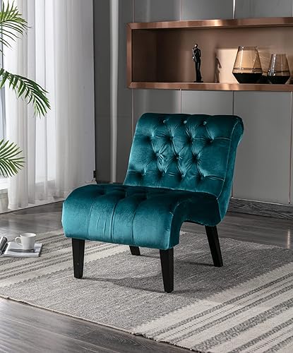 KINFFICT Sillón decorativo de terciopelo para sala de estar, silla de ocio moderna con respaldo copetudo, silla auxiliar sin brazos para interiores,